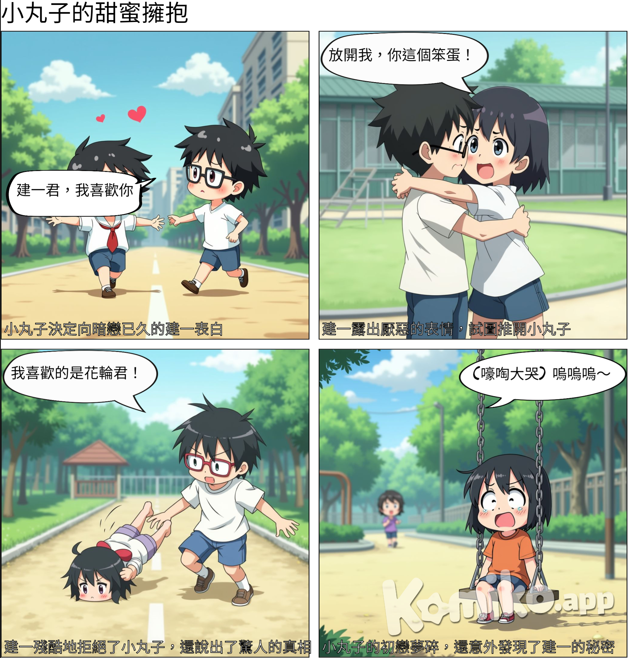 女生抱住男生  女生是日本卡通的櫻桃小丸子 男生是日本卡通的櫻桃小丸子角色中的大野建一