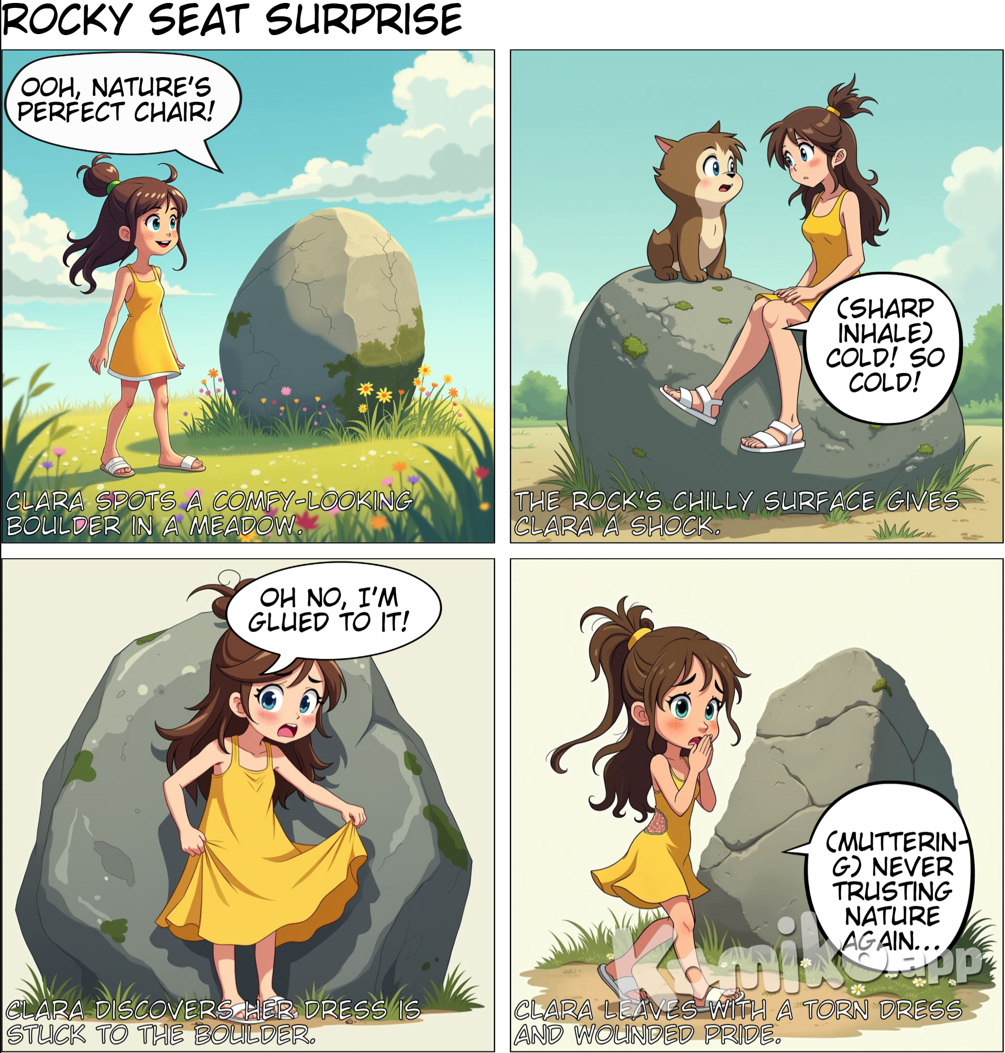 a girl sits on a stone