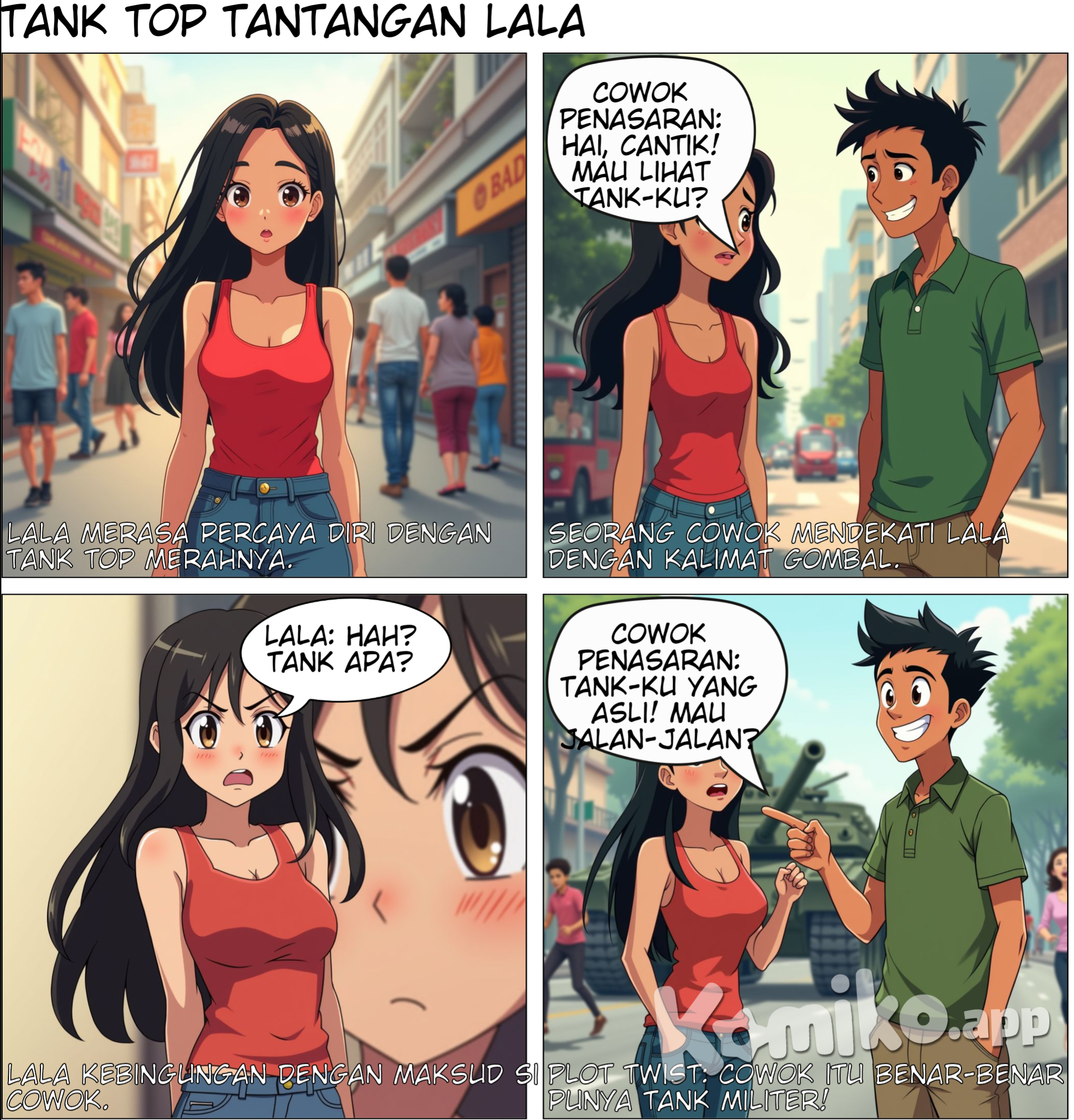 Lala memakai tank top, tiba tiba ada cowo mengahampiri lala