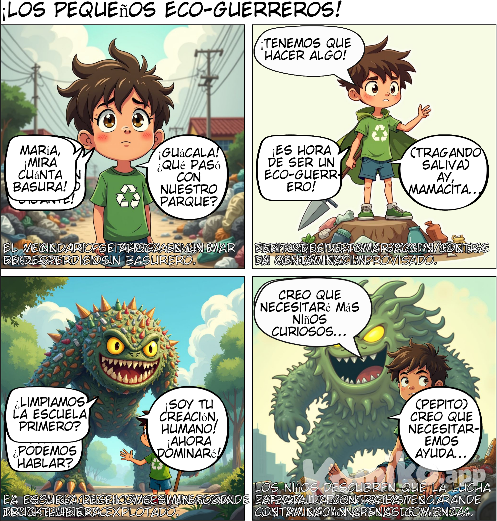 Introducción: Los protagonistas (un grupo de niños curiosos) observan cómo el mundo se está llenando de basura. En su vecindario, notan que los parques, calles y hasta la escuela están sucios.