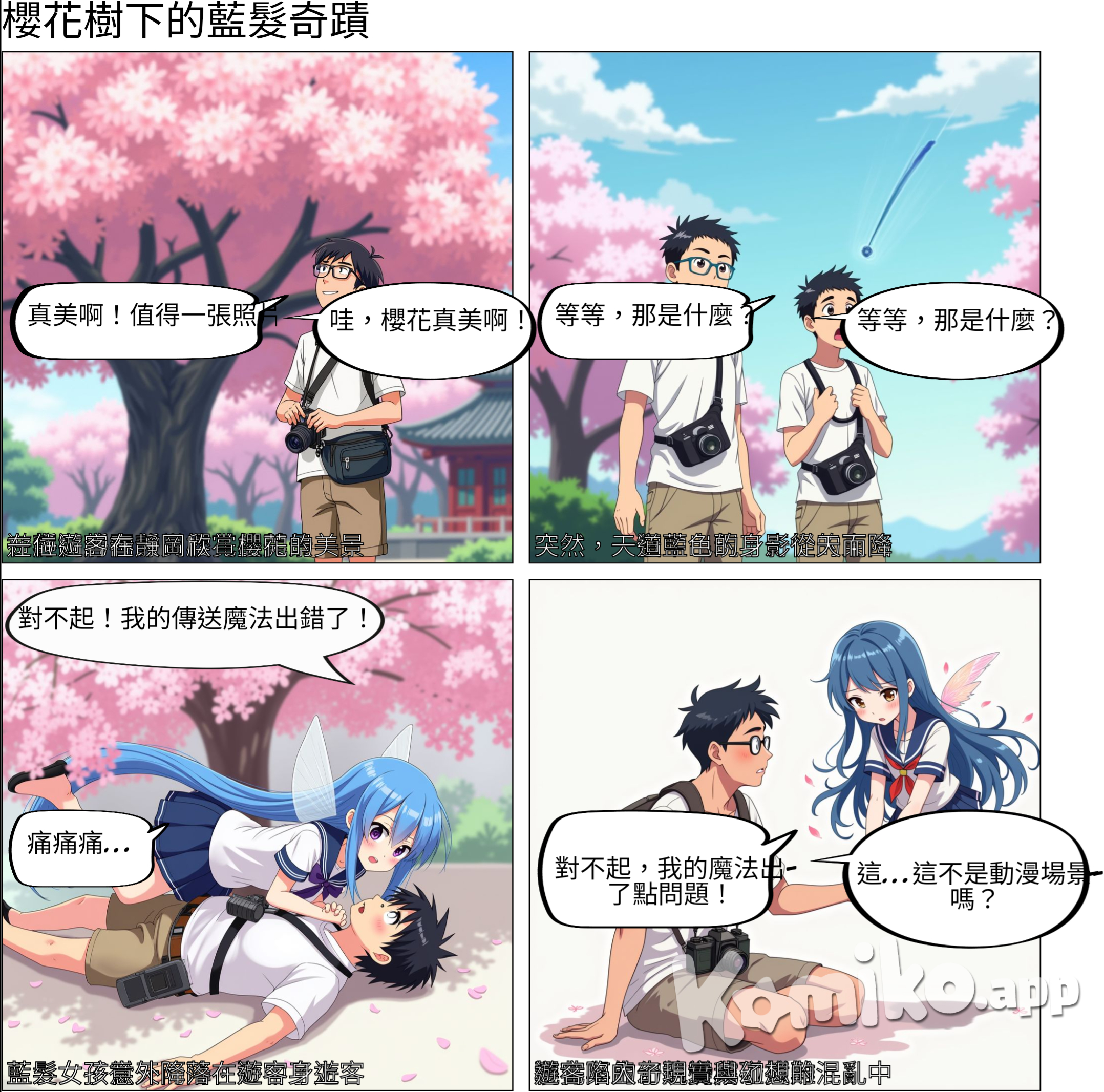 我在日本靜岡看到櫻花樹下,突然藍髮女子從天而降