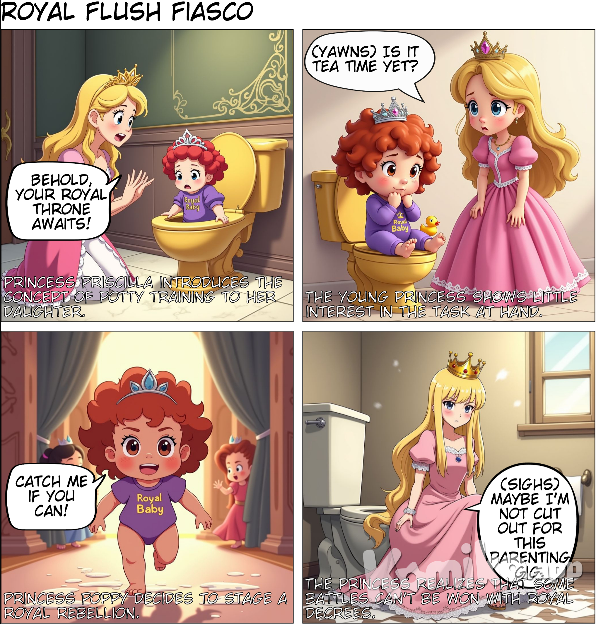 A princess pottytraining her daughter.