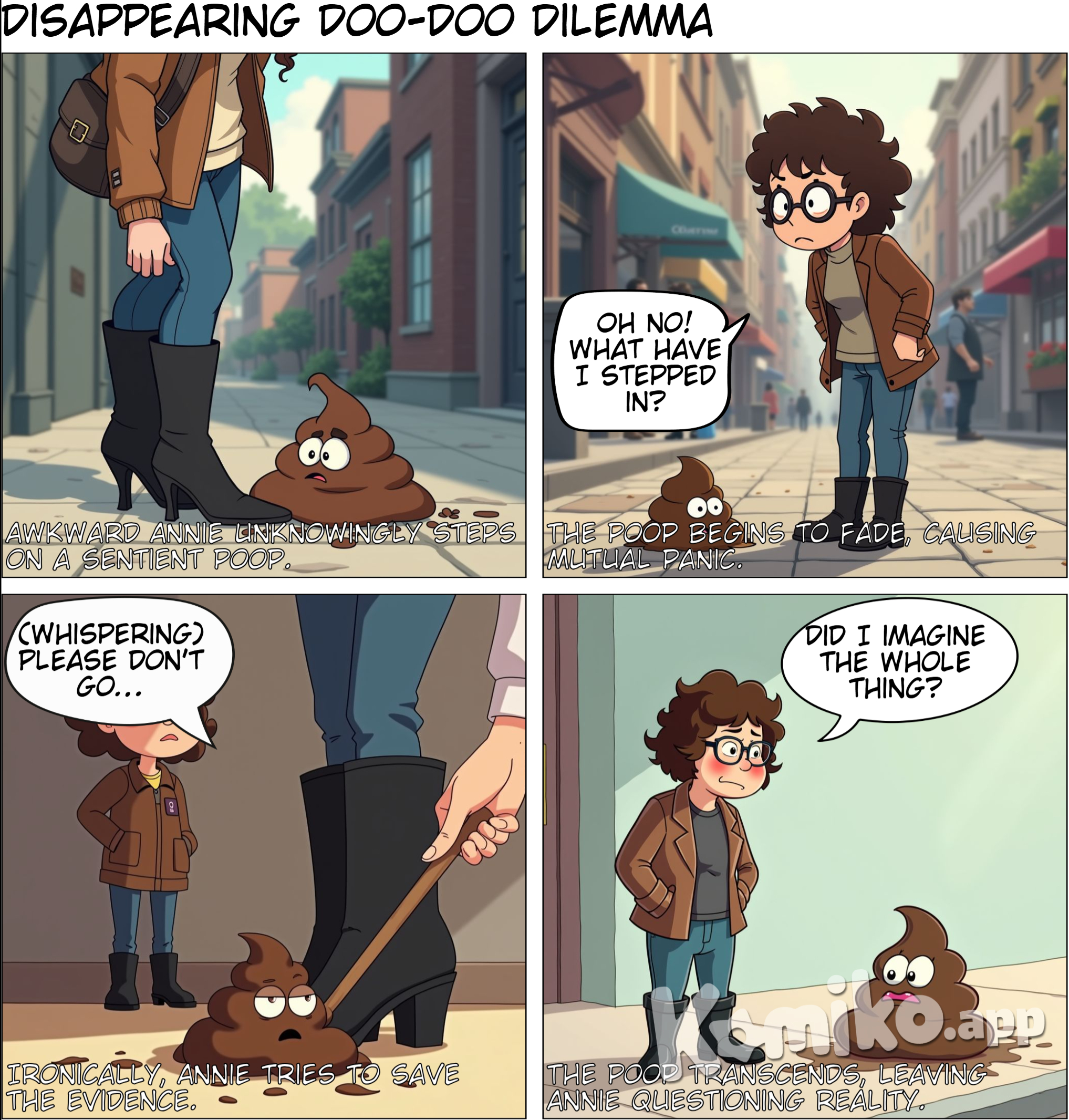 poop started fading under the shoe of the woman with brown jacket 