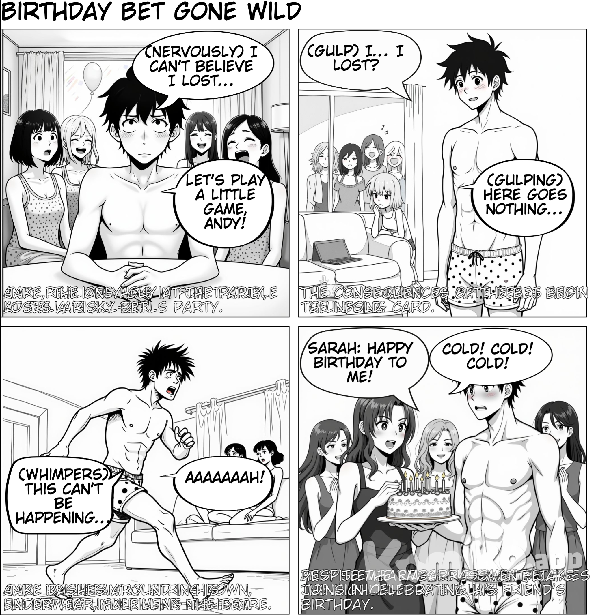 only guy at his female friends birthday party loses bet and has to run around in his underwear