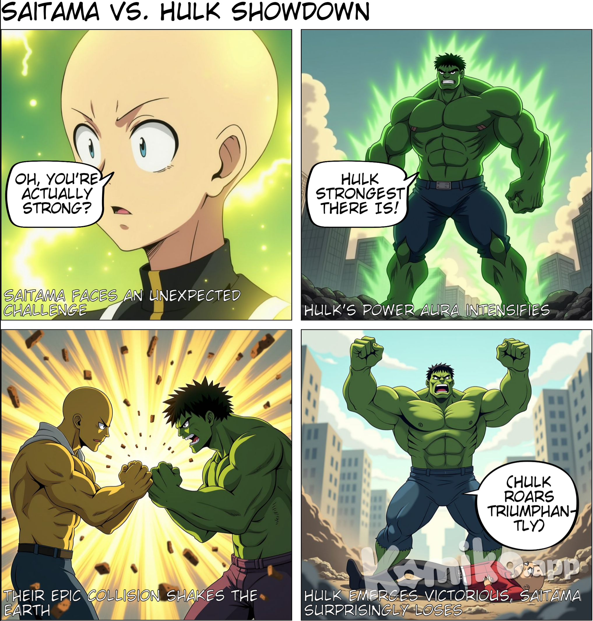 Saitama buff vs hulk power aura green hulk win
