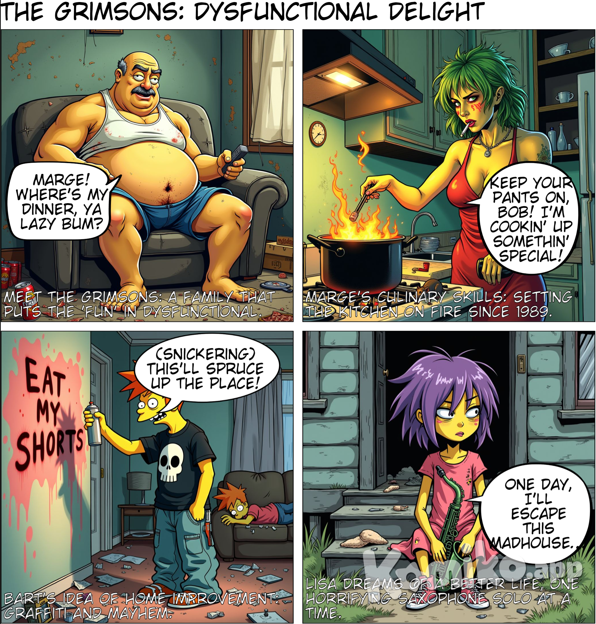 cartoon like the simpson with differente character volgar dirty family