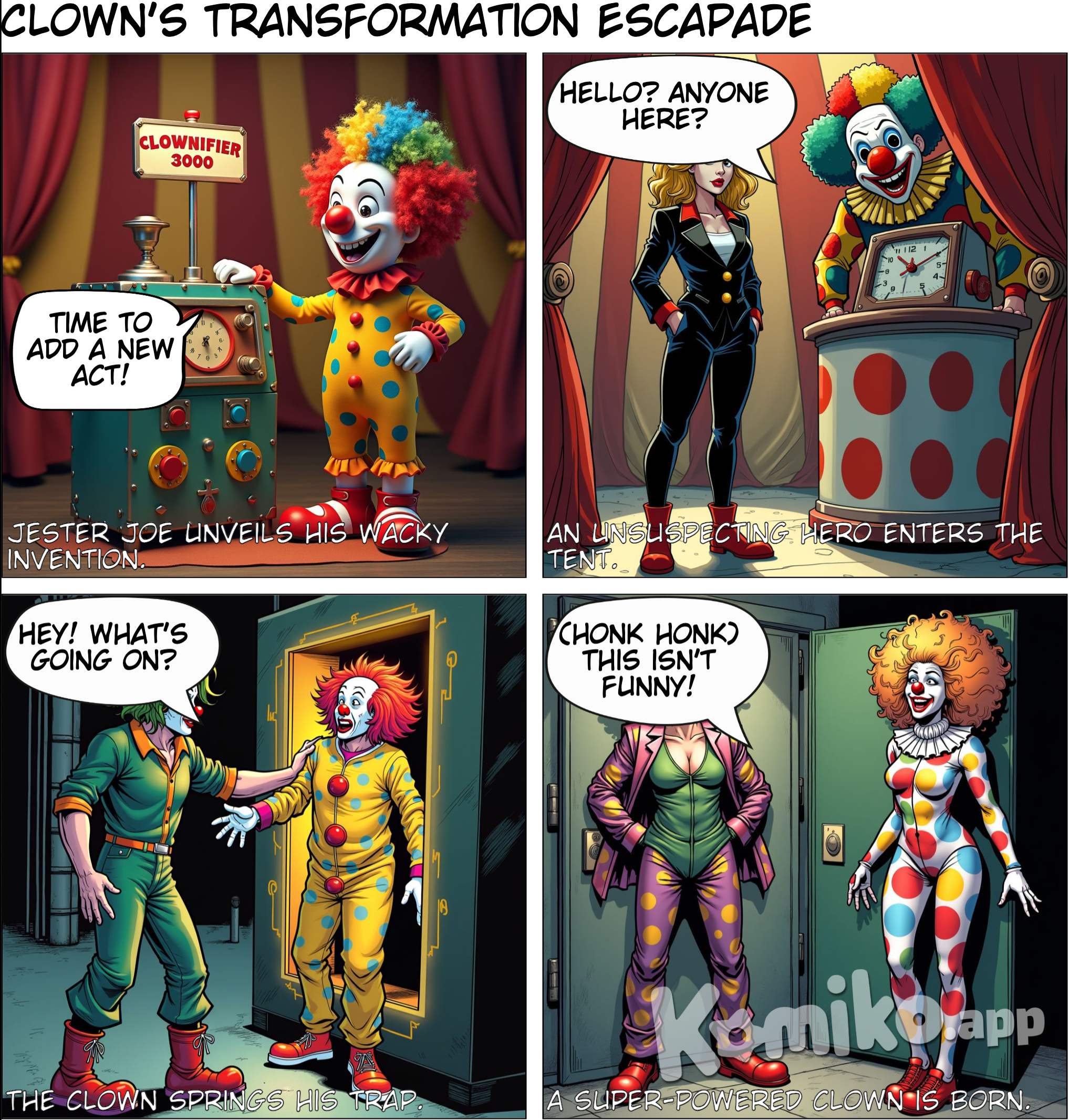 clown use a machine to transform black canary into a clown