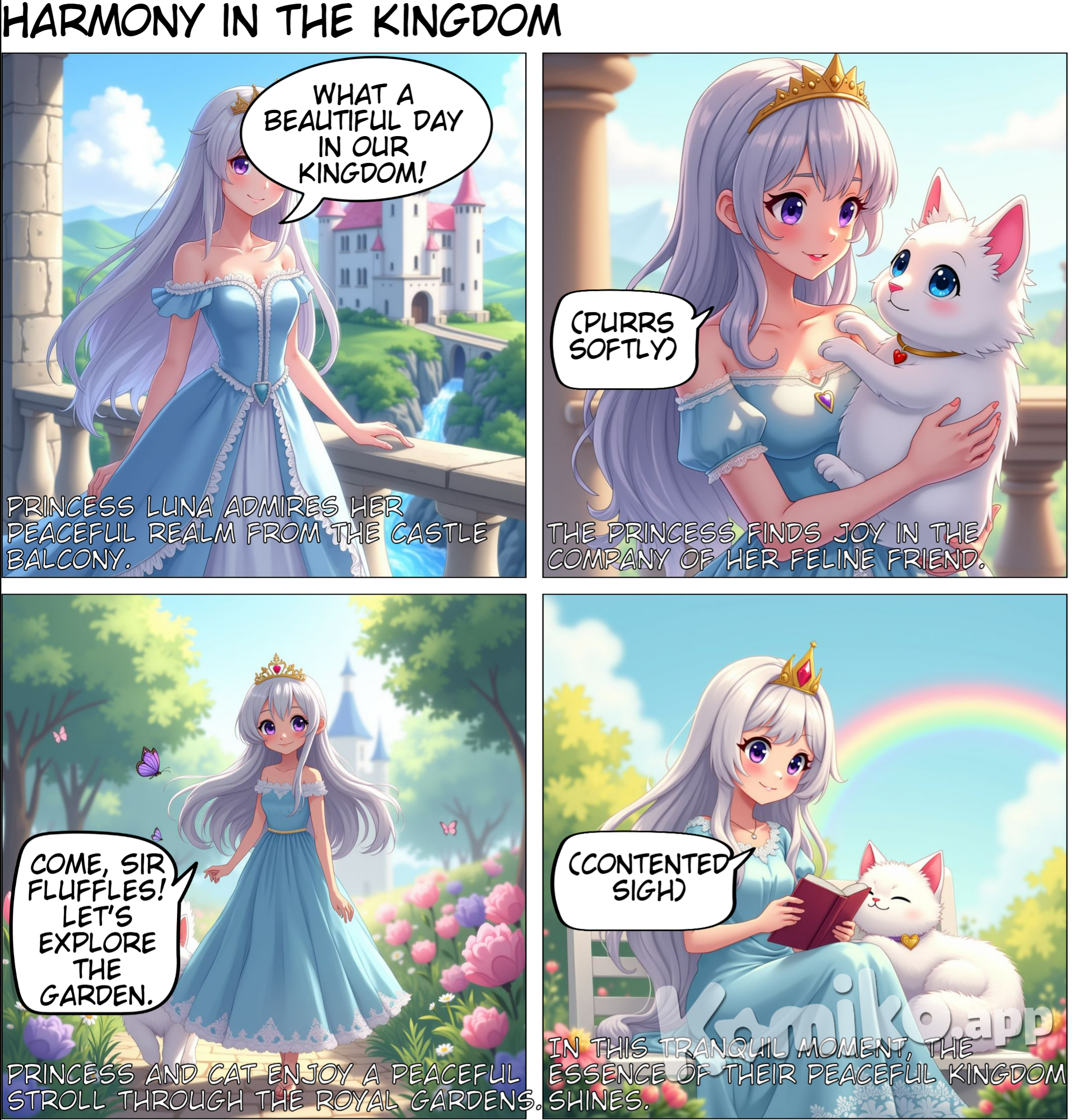 Peaceful kingdom, anime style with soft pastel color and soft lighting