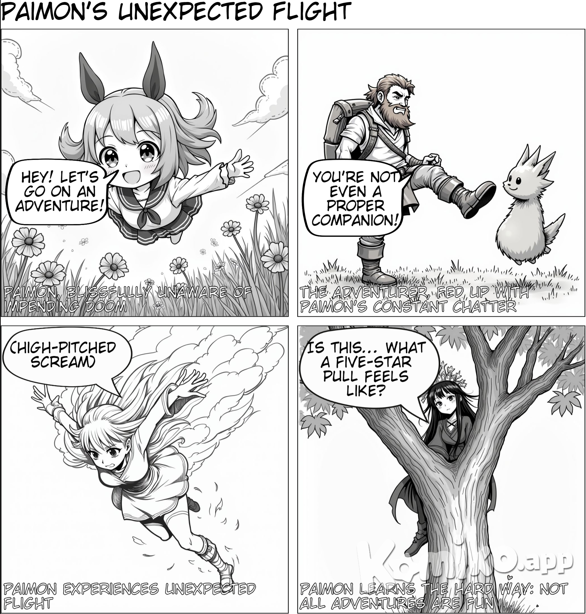 Paimon was kicked by an adventurer.
