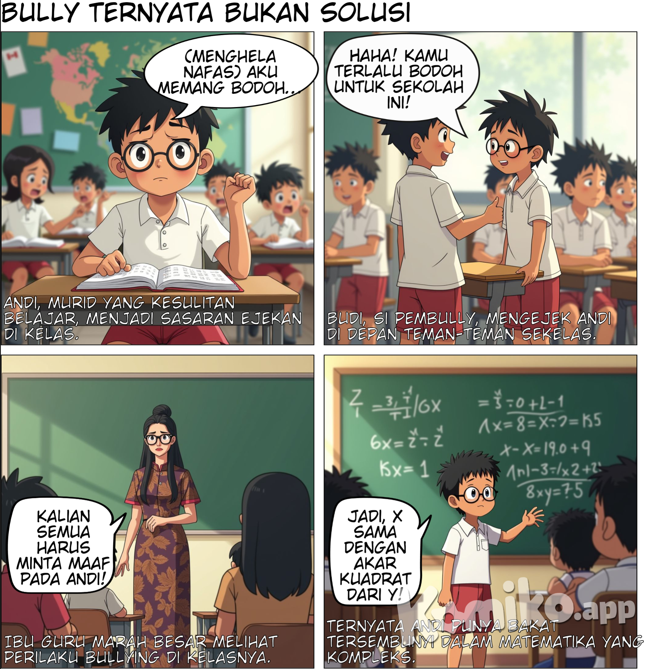 Murid tidak pintar dibuli dengan temannya yang ada di Indonesia seluruh warga Indonesia membuli nya karena tidak pintar