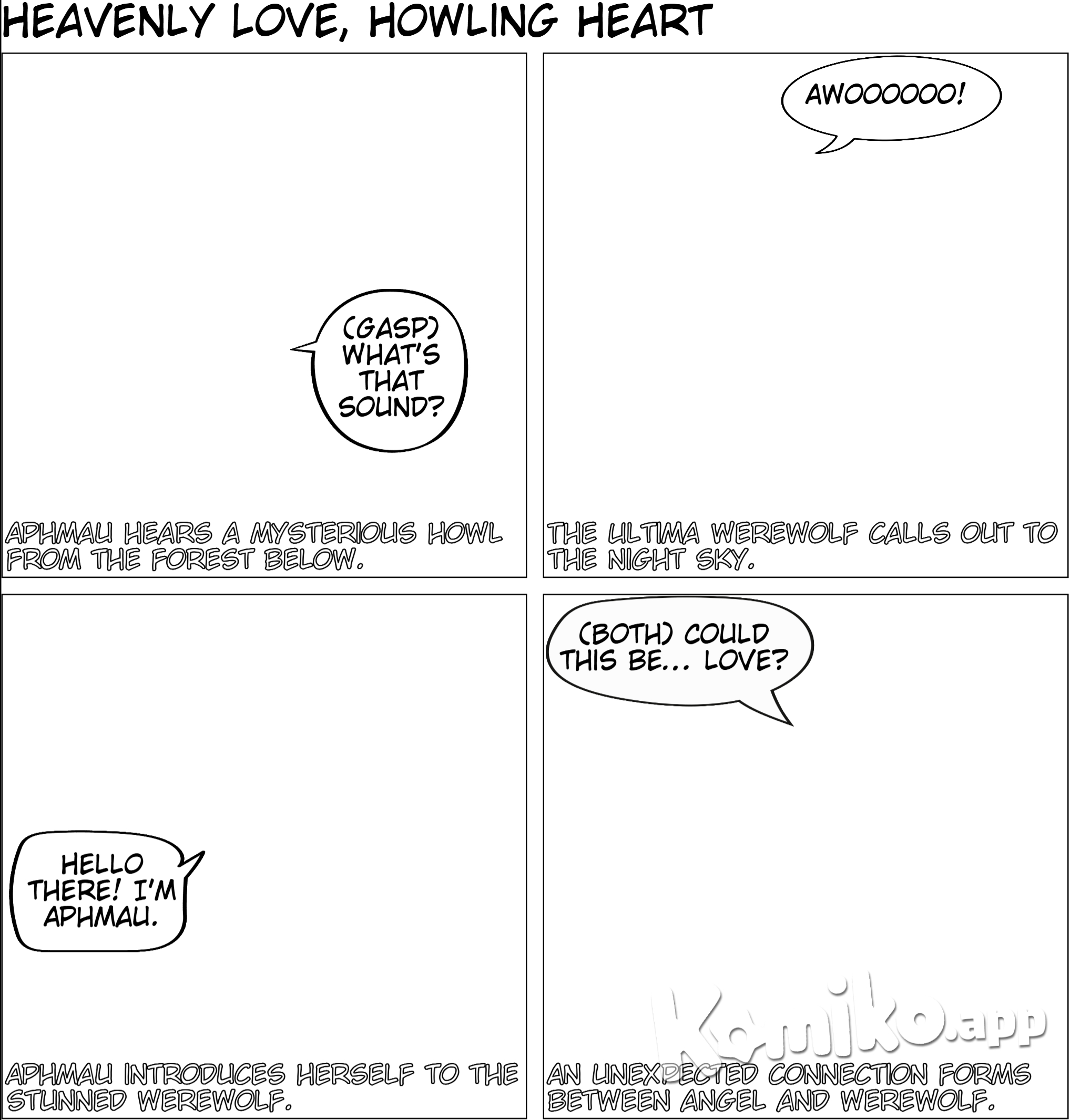 a angel girl name aphmau had dark purple long hair, orange eyes that fall in love with a ultima werewolf had black hair, gray eyes 