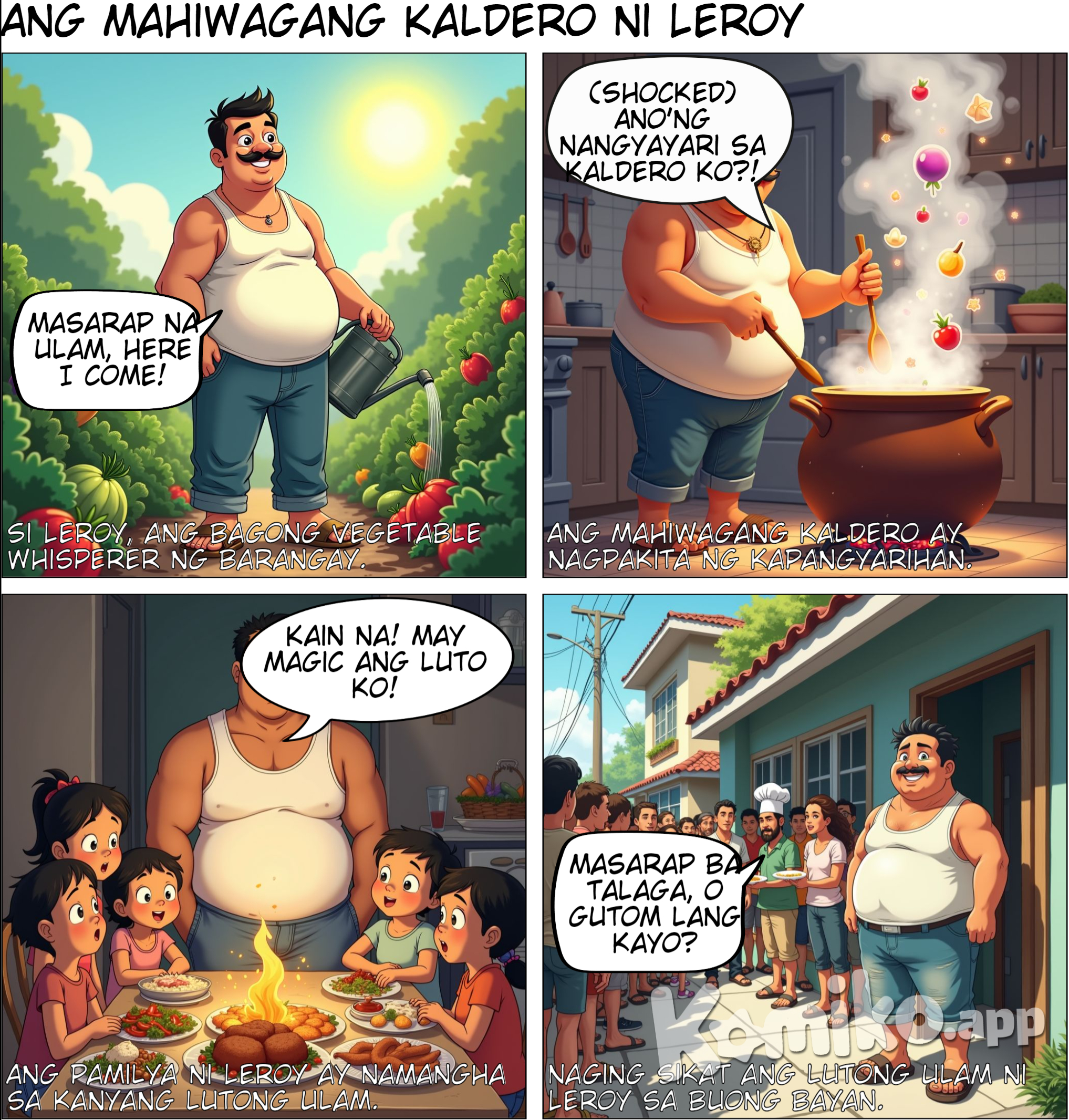 Naging masipag lalo si Leroy sa pagtatanim ng gulay. Ipinagluto niya ang kanyang pamilya ng masarap na pagkain. Maraming tao ang napasaya ni Leroy sa kanyang lutong ulam at pagkain gamit ang mahiwagang kaldero. Dinadayo na ang lutong ulam ni Leroy. 
