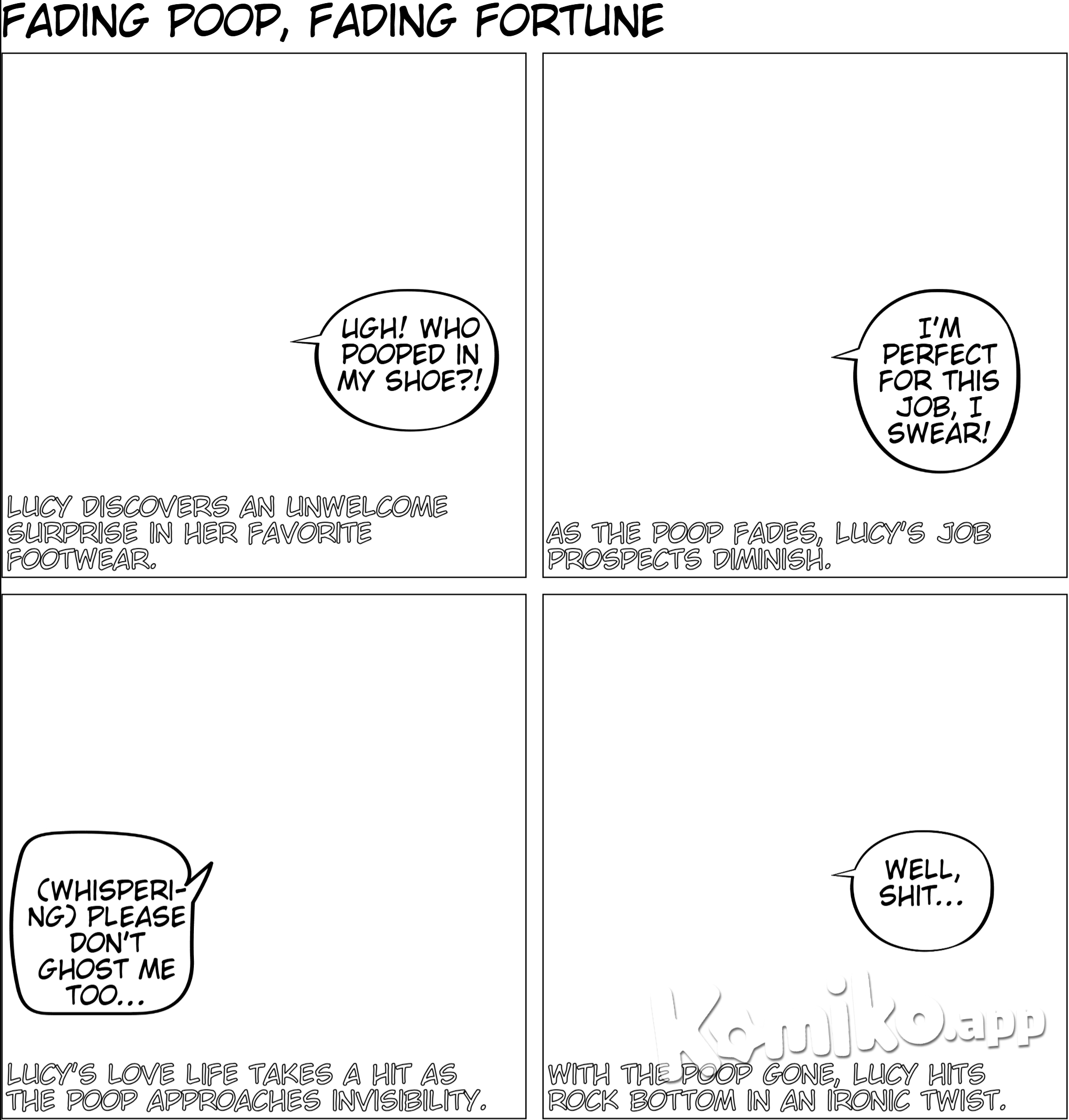 poop in shoe started fading together with luck of the woman with red jacket and brown hair