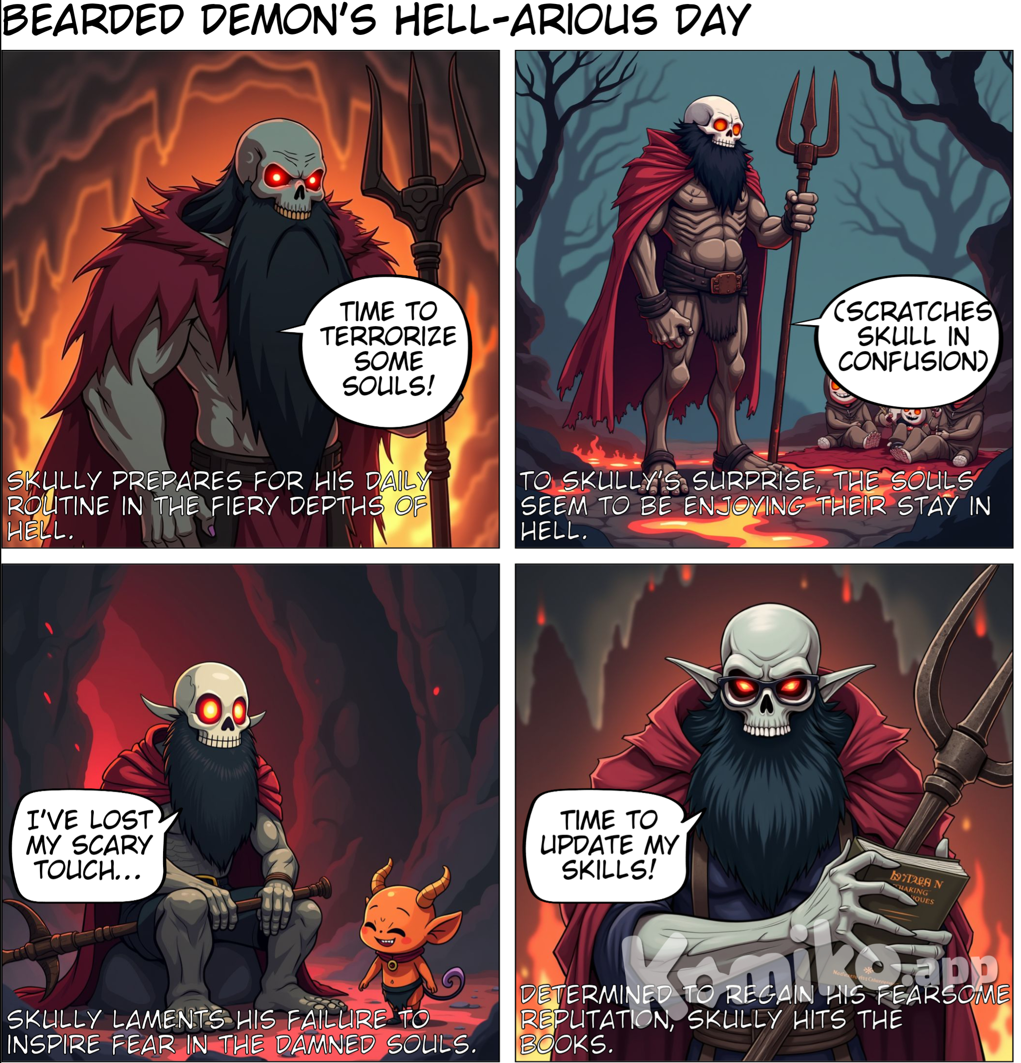 Skull faced demon with a Beard in hell