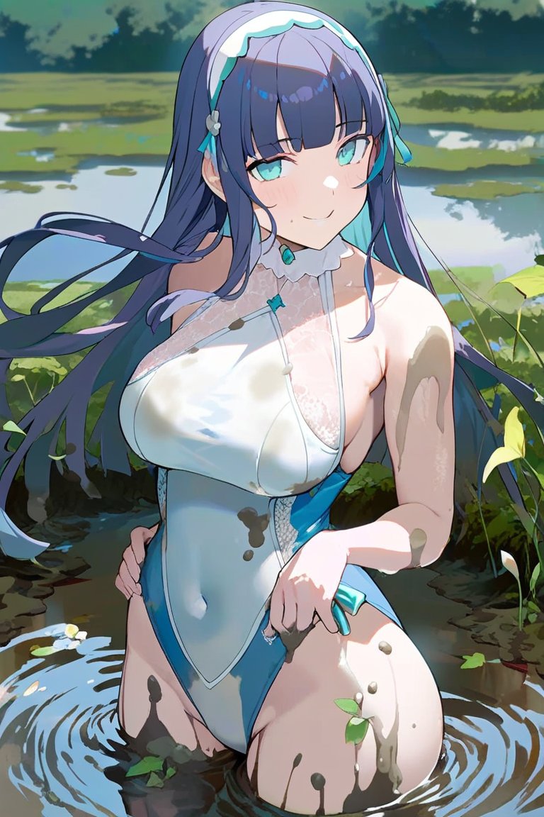 Elf princess smiling in mud