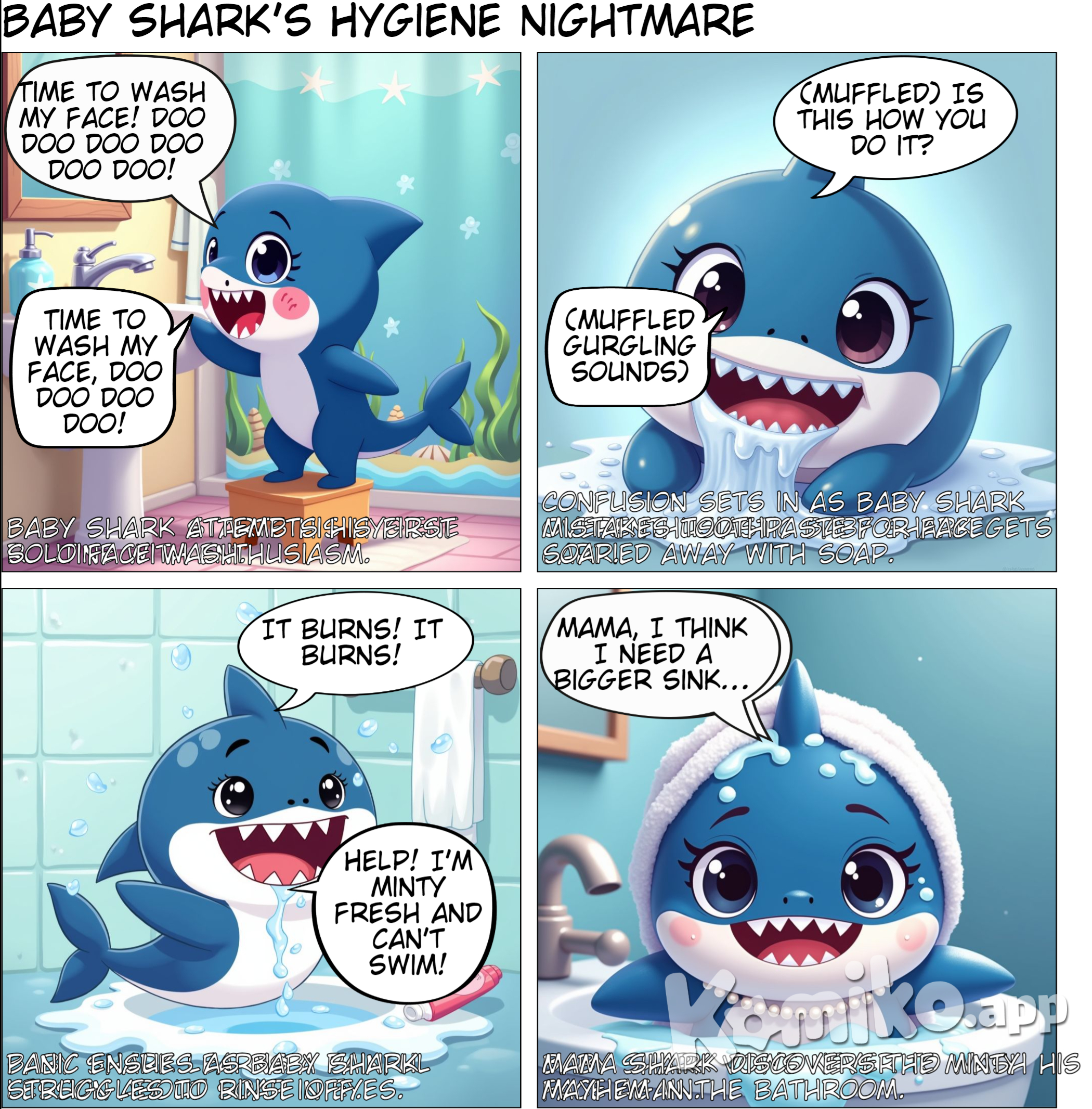 baby shark washing his face