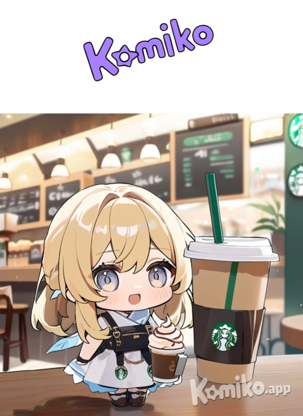 Lumine chibi at a starbucks