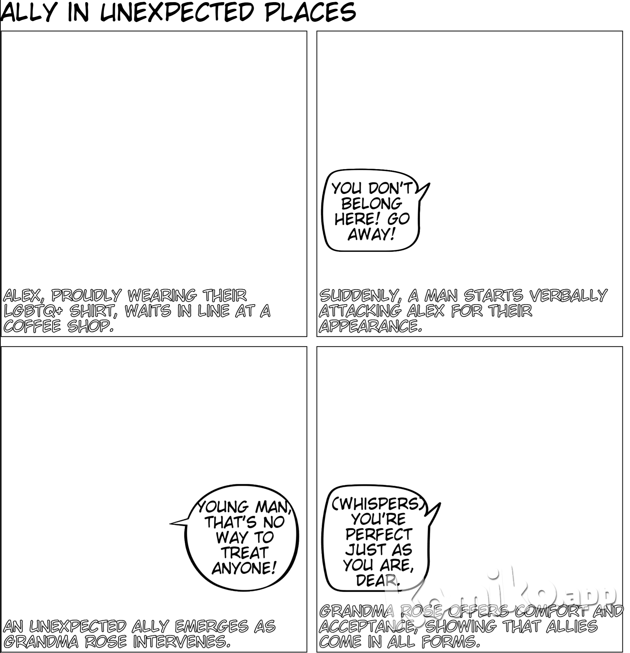 An LGBTQ member have been discriminated by someone then someone stands up for him