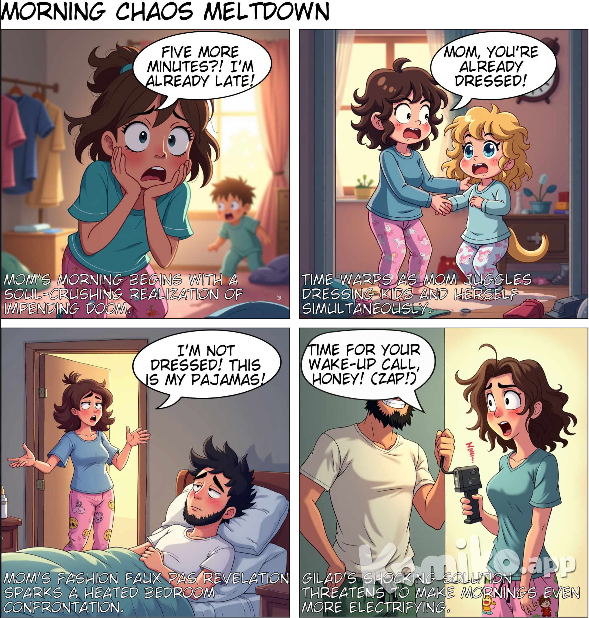 I got up feeling completely crushed and started getting the baby ready for daycare. Meanwhile, our daughter Arielle woke up, and I started getting her ready too. I called out to Gilad in the other room and asked if he planned to get up. He replied, "In five more minutes." In those five minutes, I tried to get myself together again. The pressure was building, the clock was ticking, and Arielle asked again: "Mom, can you dress me now? You’re already dressed!" That’s when I shouted: "I’m not dressed! This is my pajamas!"Gilad, still in the other room, called back: "Why are you yelling?!" He started complaining that he couldn’t handle waking up to my yelling anymore.I went into his room and started telling him I’m yelling because he doesn’t get up and I need help. He said, jokingly (but with a sharp tone): "From now on, I’m going to wake you up every morning with an electric shock so you’ll know how it feels."