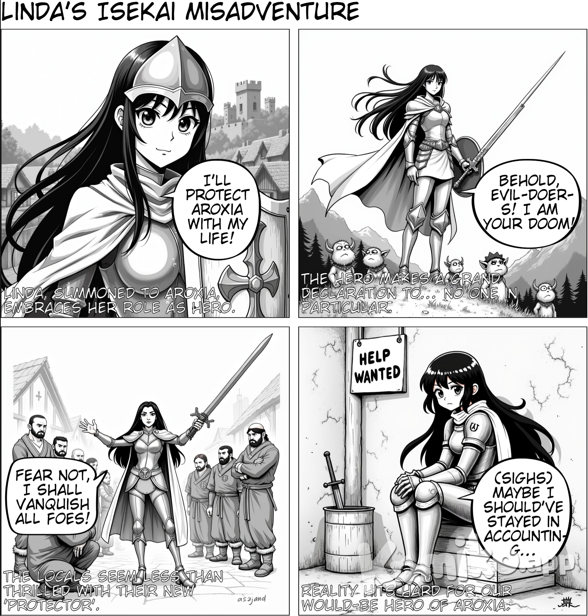 isekai setting . world called aroxia , Female protagonist knight /hero. Protecting her land . Femal lead Linda