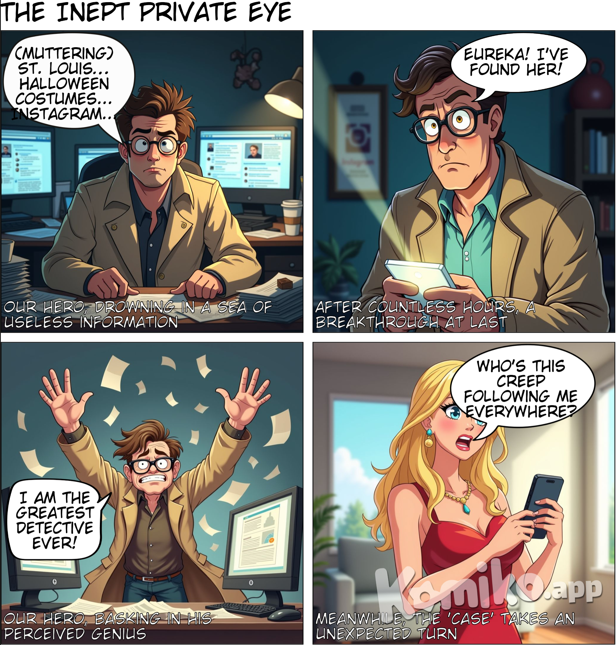 Phase 7: 10/14/2024 She is blonde. So how has your search gone, I was asked. Lots of laughter around my shortcomings as a private investigator. However she said something that make me think maybe I should focus more on the brand name and there was certainly only one that I kept coming back to in my mind. But I had searched it before. I began trying to add St. louis and searching off of the because I had to believe the internet was just proving to have too many people and I had to think of something to narrow it down. It was futale. The only thing I had come close to that looked to be maybe sisters and one was blonde didn't seem like it was the right thing. There had been no mention of these halloween costumes in previous conversations and from what I could tell this would have come up she prides herself in her ability to pull off a good costume. So back to instagram I go having exhausted my scrolling through facebook and beginning to see the same people over and over again, they didn't know me but I was becoming familiar with their profile picture as I zoomed by it. Kristen Lee I searched, scrolling and scrolling and then...it finally happened. It caught my eye as if it was the Sun bursting through the horizon itself. A detail I knew could only be her...her instagram handle, and there she was more breathtakingly beautiful than I could have ever pictured in any dream. At 4:32pm EST on 10/14/24 I had found her on Instagram. I sat for awhile just trying to process the millions of feelings all happening at once, but I hadn't found the facebook yet I had to go look again. This time it was with certainty, no longer if only a matter of when and and 4:57pm EST there she was. Case Closed.