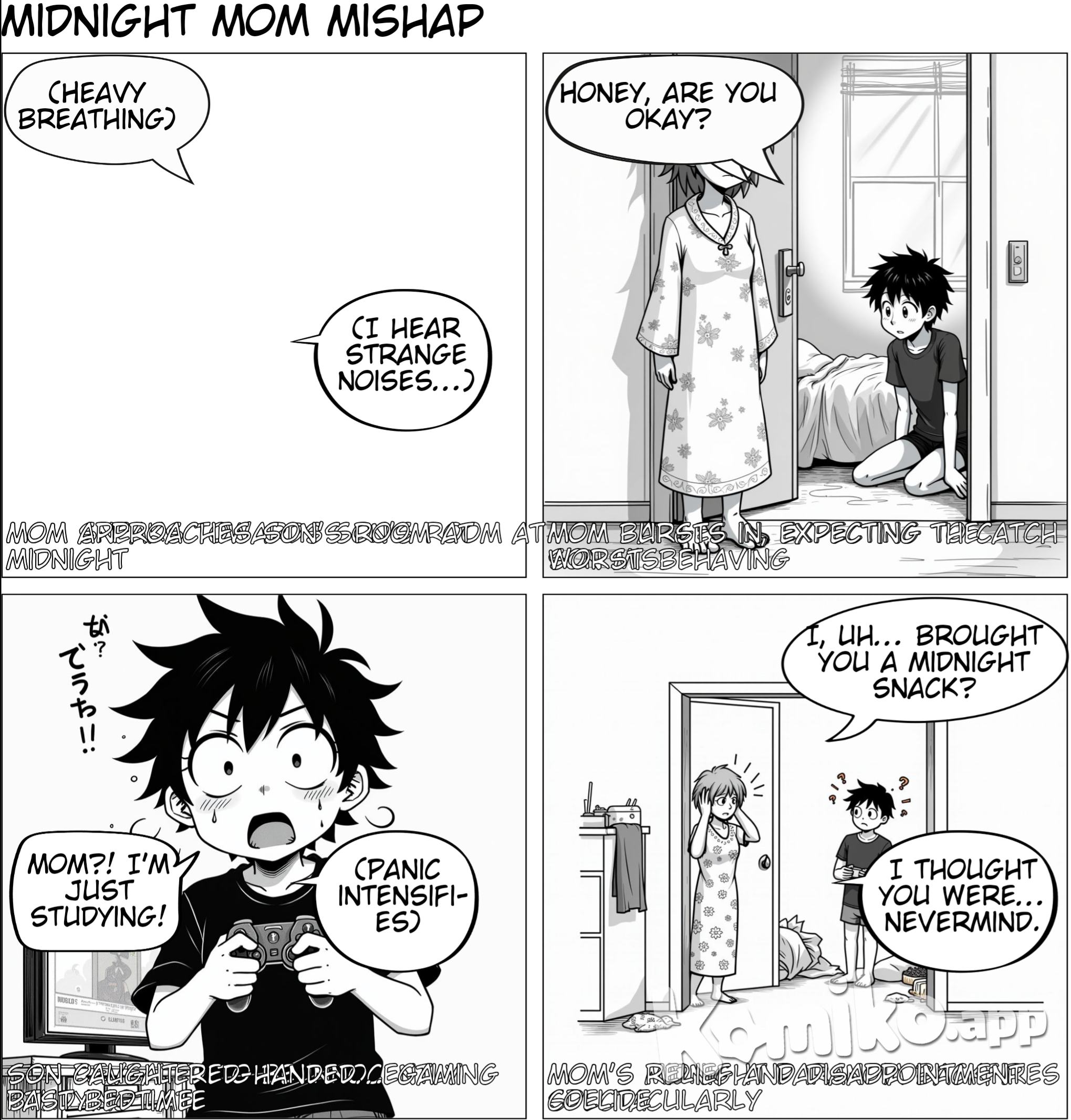 Mom going in son's room at late night in night gown