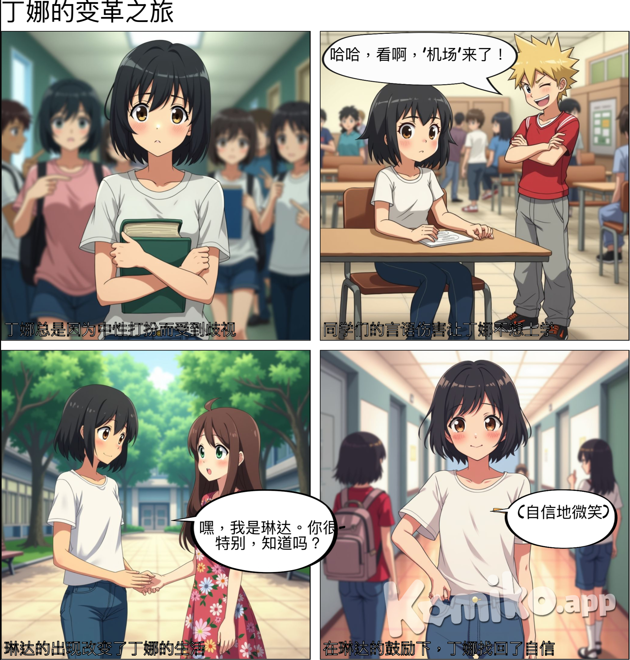 In school, there was a girl named Tina, she dressed very neutral, left a short hair, but also because of the exquisite appearance and very admired by other girls. But it is often discriminated against by other boys, who always say she is “man-in-law”, “airport” and so on. Tina was hurt at first, so for a while he didn’t like going to school until the advent of a girl revolutionized Tina’s life, the girl named Linda. Linda told Tina to live out of himself is not wrong, whatever looks should be respected, it is the most important thing to be happy, and don’t feel like a disgraceful thing to be different from others, everyone is unique and special, and there is no need to cater to others. It is also because Linda’s guidance and encouragement, so Tina is more confident and recovered himself.