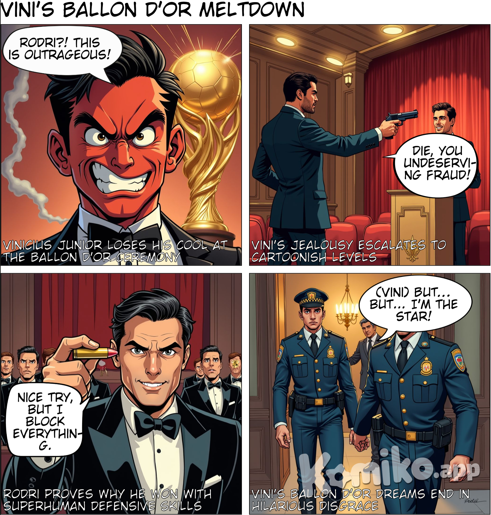 Vinicius Junior angry because Rodri win ballon dor 2024 and pick up pistol and shoot him but Rodri hold bullet and call of police