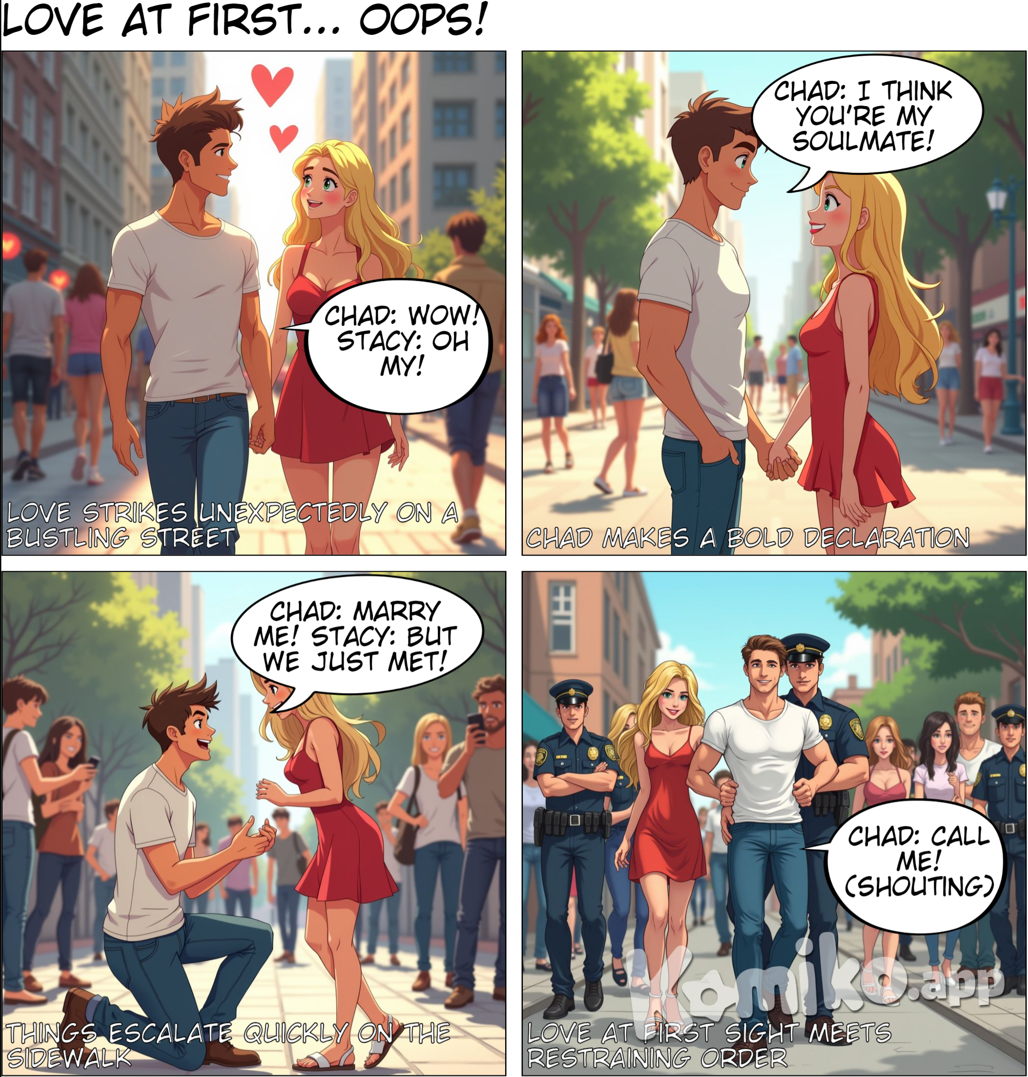 A man and woman meet by chance on the street and fall in love at first sight.