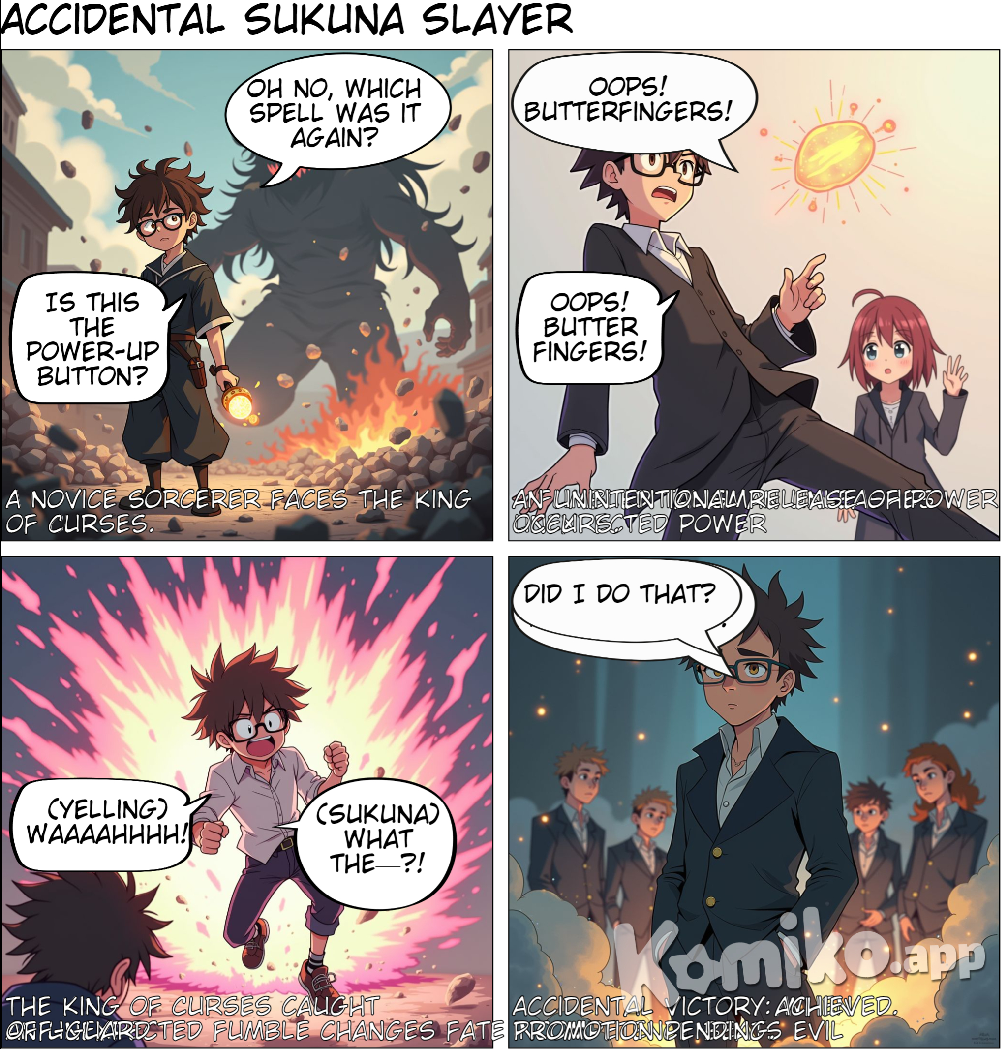 clumsy low level jujutsu sorcerer beats Sukuna on accident
