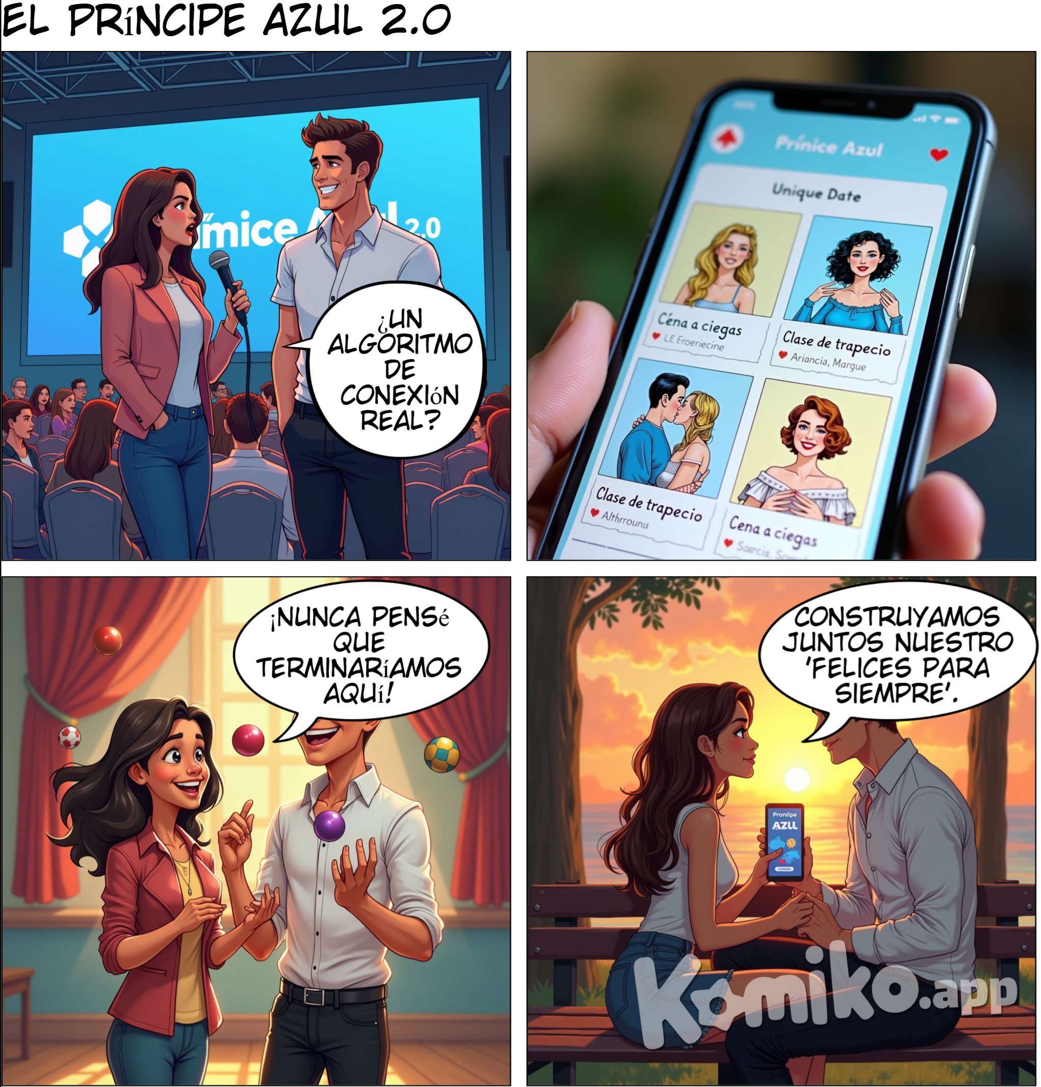El día del gran lanzamiento de una nueva versión 2.0 de la app "Príncipe Azul", en un evento lleno de periodistas y expertos tecnológicos, Cenicienta descubre que Javier ha estado trabajando en un proyecto secreto. Le presenta una nueva función en la app: un algoritmo de "conexión real" que no solo empareja a las personas según intereses, sino que también sugiere citas divertidas y espontáneas, basadas en actividades sorprendentes y fuera de lo común. Durante la presentación, Anastasia y Drizella intentan sabotear el evento, pero el plan de Cenicienta y Javier resulta ser un éxito rotundo. La app "Príncipe Azul" no solo ayuda a la gente a encontrar su pareja ideal, sino que también propone maneras de tener citas únicas y llenas de sorpresas, algo que ninguna otra aplicación había hecho. En un giro inesperado, Cenicienta y Javier terminan siendo emparejados por la propia app y tienen una cita completamente al azar que se convierte en la más divertida de sus vidas. Se embarcan en una noche de aventuras. Al final, Cenicienta y Javier no solo encuentran el amor, sino que también descubren que pueden seguir construyendo juntos una versión más auténtica y divertida del "felices para siempre". Las hermanastras, aunque intentaron sabotear su éxito, aprenden una valiosa lección sobre ser fiel a uno mismo.