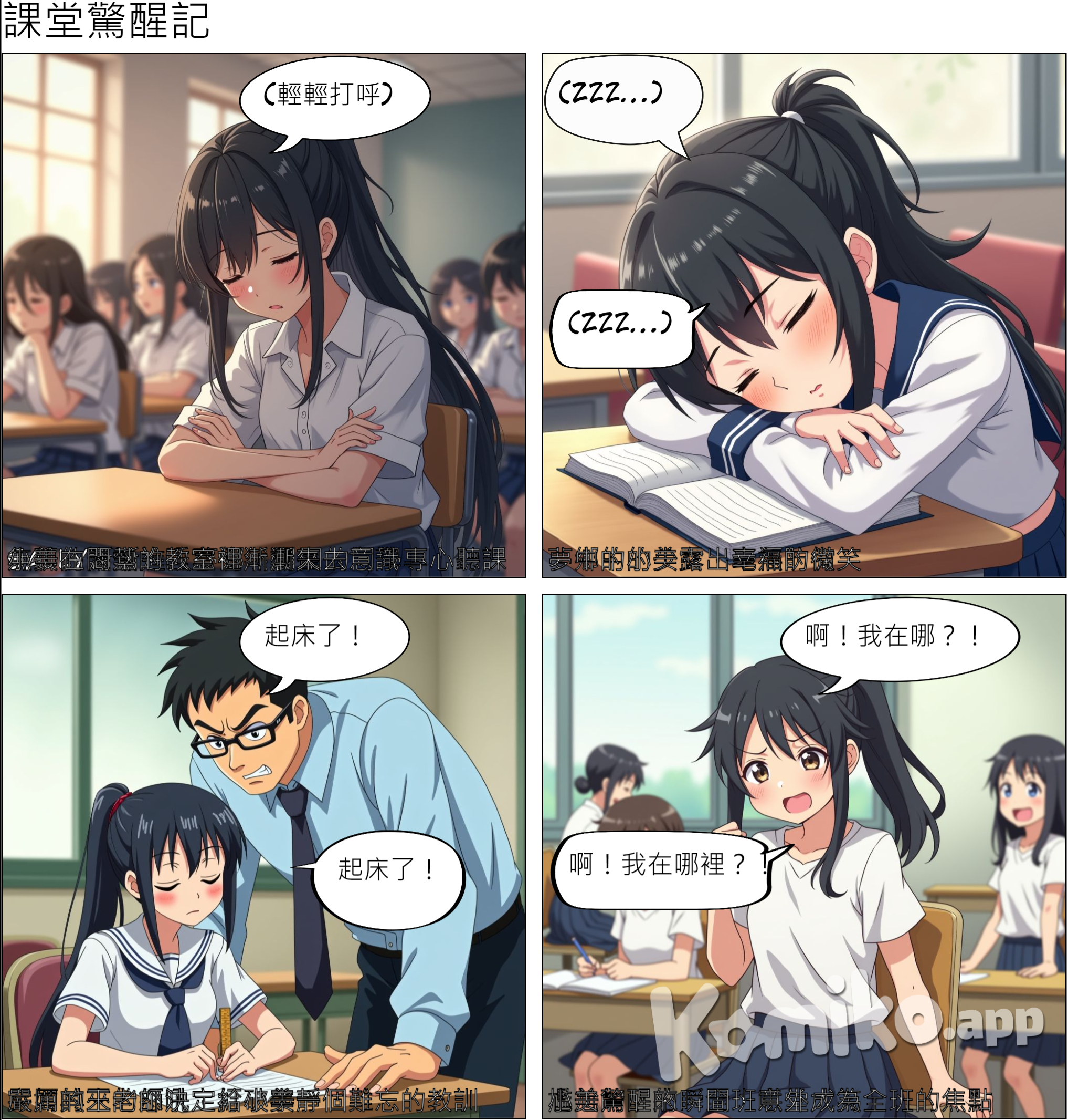 有一天一位女生上課上到睡著，被老師叫起床