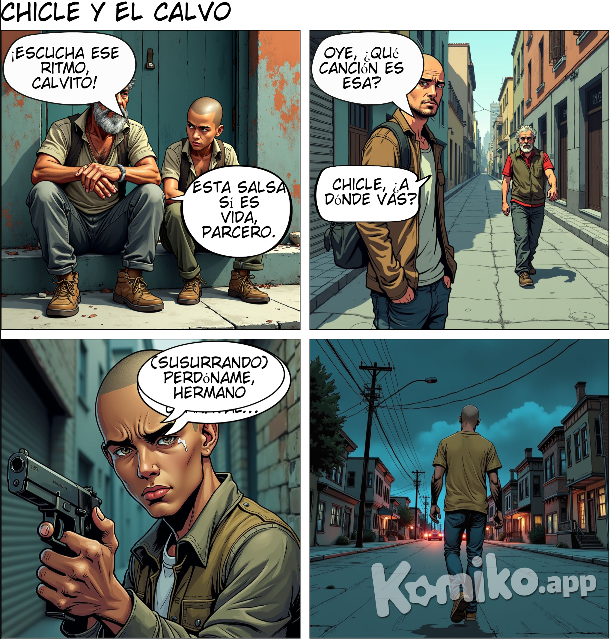 hicle y el Calvo  EL CALVO SE LLAMABA REALMENTE ARCADIO Y DE CHICLE  nadie nunca supo su verdadero nombre, tenían edades, razas, historias y modos diferentes, pero los unía la salsa: ambos eran verdaderos fanáticos de este ritmo y sus conversaciones e incluso sus vidas  giraban en torno a ella. Recuerdo el día que se estrenó Juanito Alimaña en Latina Stereo, una emisora local dedicada al género, y fue  una revelación: Chicle escuchó la letra y quedó alelado, como transportado a otra dimensión, por lo que empezó a buscar prestado un  casete para sintonizar en una vetusta grabadora que tenía en la pieza  donde vivía desde los diecisiete años, cuando arribó al barrio, los 100.9 y  grabar todo lo que iban pasando a ver si en una de esas caía por suerte la  canción que tanto lo había impactado, y cuando se acababa la cinta de  un lado, lo volteaba y seguía grabando, así pasó todo el día, dándole  vueltas al casete y grabando encima de lo que ya había grabado, hasta  que casi a las diez de la noche sonó por fn el anhelado tema y logró  captarlo completo, de ahí en más todos los días lo escuchaba desde temprano en la mañana hasta bien entrada la noche, tantas veces  GILMER MESA SEPÚLVEDA  148  lo repitió que en menos de dos días todos los vecinos la sabíamos  de memoria. La vida de Chicle era eso, estar en la esquina, escuchar  salsa, fumar mariguana y arrastrar los muertos que caían en la cuadra y sus inmediaciones para que los levantamientos no atrajeran a  la policía hacia el epicentro del combo. Lo conocí ya grande, cuando  siendo yo un niño lo veía siempre igual, en la esquina y escuchando  salsa sin hablar con nadie, porque aunque les servía a los bandidos  del combo para tareas bien defnidas, nunca vi a ninguno hablar con  él, solo aparecía para cumplir su función como si estuviera explícito  de antemano que ese era su trabajo y nada más. Sobrevivía con lo  que los pillos le daban por alejar los muertos y aunque era mayor  que todos ellos, nunca se involucró en sus negocios de una manera  activa, solamente hacía lo necesario para ir tirando. En el fondo creo  que lo único que le interesaba en la vida era la salsa, porque para el  resto de actividades era como una sombra: uno sabía que estaba, pero  nunca se notaba demasiado porque además de ser extremadamente  callado, era muy descuidado con su apariencia y su forma de vestir,  y usaba por lo regular la ropa que otros habían dejado y que se la  endosaban por no tirarla a la basura, lo cual hacía que nadie quisiera  su compañía y al parecer al él tampoco le gustaba estar con la gente.  Llegaba al punto de ubicarse en la esquina contraria a la de siempre  cuando estaba muy llena de pillos y desde ahí contemplarlos mientras escuchaba su música y fue por esta que terminó relacionándose  con Arcadio de una forma más cercana, ya que fue el único que se  interesó en ese gusto particular de Chicle. Siendo también un niño,  Arcadio quedó solo en el mundo, su madre lo había dejado junto con  su hermano mayor Ramiro al cuidado de su padre para irse a probar  suerte a Venezuela y nunca más supieron de ella, y su padre era latonero por días y bastante alcohólico, por lo cual los muchachos se  LA CUADRA TIMES  149  criaron prácticamente solos, vivían en un ranchito de madera que se  venía abajo cada tanto en las afueras del barrio, pero se mantenían  en la cuadra porque los Prisco habían estudiado en la escuela con  Ramiro, el hermano mayor, y la madre de estos, doña Leticia, al saber  la historia de los dos muchachos les tomó cariño y les daba comida  cada que podía, volviéndolos muy allegados a la familia. Fue así como  Ramiro, al que todos le decían el Calvo por llevar el pelo al rape, fue  uno de los fundadores del combo al lado de los hermanos Ricardo  y Armando, pero en uno de los primeros trabajos de importancia  como jaladores de carros fue sorprendido y en su afán de liberarse  de un policía lo mató a puñaladas. Fue detenido por hurto y homicidio agravado, condenado a 35 años de cárcel y trasladado al penal  de Valledupar, a donde era prácticamente imposible ir a visitarlo. A  partir de este acontecimiento, Arcadio quedó claramente solo en la  calle y fue por esto que se convirtió en favorecido de Los Priscos, que  se sentían responsables por el muchacho, y adoptó el remoquete de su  hermano preso, al principio en diminutivo, le decían el Calvito, pero  a medida que iba creciendo se transformó simplemente en el Calvo.  A pesar de que era admitido y querido por la familia Prisco y pasaba  mucho tiempo en esa casa, nunca vivió plenamente con ellos, era un  muchacho de la calle que además nunca estudió nada porque no tuvo  quién lo matriculara ni lo empujara a ir a una escuela, y pronto se  encontró vagando de arriba abajo en la cuadra haciendo mandados,  lavando carros o rebuscándose cualquier centavo para sobrevivir. En  ese tiempo se fue acercando a Chicle, porque era el único que a toda  hora estaba disponible en la esquina y porque además siempre estaba  escuchando música, lo que a Arcadio le parecía estupendo, porque  esos sonidos le despertaban alegrías internas sin estrenar y esas letras  le narraban las historias que él veía y vivía a diario, en esas canciones  GILMER MESA SEPÚLVEDA  150  encontraba la compañía que nadie le había brindado en la vida, ni siquiera su hermano, que si bien lo quería mucho, era una persona distante y seca que nunca le expresó sus sentimientos. La amistad salsera  de estos dos fue el encuentro de dos soledades que se comunicaron  cantando con las canciones de otros lo que nunca aprendieron a decir  con las propias palabras.  Si bien la salsa en este barrio fue la banda sonora de la vida durante  un par de décadas y todos la escuchábamos sin parar y con deleite, lo  de estos dos amigos era una verdadera devoción que empezó cuando Arcadio escuchó al pasar la canción Melancolía de la Orquesta  Zodiac en la envejecida grabadora que mantenía Chicle encendida  a toda hora, por lo que estoy seguro de que gastaba más en pilas que  en comida. Le preguntó que quién cantaba esa canción, que era muy  bacana y Chicle, en principio reacio, solamente le respondió con el  nombre de la orquesta y siguió en lo suyo, pero el muchachito insistente continuó averiguando que de dónde eran, que quién era el  cantante, que cómo se llamaba la canción y que si él la tenía grabada.  Chicle reparó bien al pelao y vio que su interés era real y empezó a  relatarle todo lo que sabía sobre la Zodiac y sobre la salsa en general, y  sintió algo que nunca había sentido en su vida, se sintió importante, y  pasaron un largo rato sumergidos en una amena conversación sobre  canciones y cantantes de los que ni el mismo Chicle sabía que conocía  tanto, el joven cada vez más interesado y el mayor feliz desplegando su conocimiento acumulado en años y años de andar pegado a  su grabadora. Desde ese día se hicieron amigos en serio y todos los  días se encontraban para escuchar música, compartir conocimientos  LA CUADRA TIMES  151  y descubrir juntos melodías y vocalistas nuevos, las vidas de ambos  mejoraron ostensiblemente con esta pasión compartida, ya tenían un  afán conjunto, la música, por lo que no era raro verlos juntando monedas para comprar pilas o casetes para grabar canciones y pedir papel de envolver parva en la tienda para escribir la letra de las tonadas  e irlas recopilando, hasta que juntaron un repertorio y una sapiencia  del género dignos de eruditos. Se contaban anécdotas que escuchaban, se trenzaban en discusiones imposibles para los neóftos sobre  cuál orquesta era mejor, si la Broadway o la Típica 73 o la de Johnny  Colón, y así llevaban sus días, y como Arcadio ya había empezado a  fumar mariguana y Chicle era un consumidor asiduo, se pasaban las  tardes entre su música y las risotadas del humo, felices solitarios en  medio de una vida cada vez más tosca en el barrio, que les pasaba por  las narices sin conmoverlos en lo más mínimo, porque mientras la  muerte se enseñoreaba en estos predios, ellos inmutables vivían en su  mundo mariguanero y musical, abstraídos de los problemas y enfrentando la adversidad cotidiana desde las voces y los sonidos tropicales  que les hacían creer que la vida era posible.  Pero como la canción dice, “todo tiene su fnal…”, Arcadio, al igual que  el resto de muchachos de la cuadra, fue convocado por Los Priscos  para que pagara dando plomo los cuidados dispensados en la época  de las efectivas y numerosas matanzas de policías y enemigos, muy a  su pesar tuvo que acudir porque su compromiso con los líderes del  combo estaba teñido de algo más trascendental que el afán de lucro  y respeto que incitaba a los demás. Estaba impulsado por la gratitud,  un sentimiento tan altivo como inconveniente porque conlleva una  GILMER MESA SEPÚLVEDA  152  deuda de sometimiento absoluto a quien ejerció el socorro que no se  acaba nunca de pagar, y por más que se haga, en la mente siempre  habrá un pendiente abierto que solo se cierra con la muerte. De ahí  que muchos hombres preferan el desamparo y el aislamiento, como  era el caso de Chicle, al saldo perenne cuyos intereses son la autoextorsión, el apocamiento y la represión. Así que el Calvo cada vez estaba más involucrado en crímenes y vueltas de la esquina y tenía muy  poco tiempo para la música, aunque la escuchaba con regularidad, en  todo momento y donde estuviera o mientras hacía lo que fuera. Pero  no era lo mismo unas canciones apuradas como música de fondo de  otras actividades que las dulces horas en que se sentaba con Chicle a  escuchar juiciosamente los temas y a conversar sobre las letras, horas en que podían oír hasta treinta veces seguidas la misma melodía  hasta que se la aprendían de cabo a rabo devolviendo el casete con  un lapicero para no gastar las pilas, horas llenas de música en las que  nada más importaba. Se podían pasar días enteros dirigiéndose la palabra escasamente para exclamar en los intersticios entre canciones,  cosas como: Eh… ¡ese Patato sí es mucho teso con esas congas! o  ¡Ismael Miranda sí es mucha voz ese hijueputa! y el otro decía: ¡Sí…  pero como Maelo no hay dos!, y volvían a su mutismo de escuchas  devotos hasta que la audición era estropeada por algún entrometido  que venía a contarles algún chisme o a comentar sobre los azares de la  cuadra. Se molestaban, pero no ahuyentaban directamente al invasor,  se valían de una treta secreta que los unía más: se ponían a hablar de  salsa, de cantantes como Santiago Cerón y compositores como Pedro  Junco o Catalino el Tite Curet Alonso que nadie más conocía y la  demás gente se aburría y se iban diciendo: Qué pereza estos maricas  con esos temas todos rebuscados y a toda hora hablando de música,  ¿no se cansan o qué?, ellos quedaban conformes y contentos de poder  LA CUADRA TIMES  153  seguir escuchando sus temas sin molestas interrupciones. Sin proponérselo se habían transformado en una isla dentro del combo y eso  les gustaba, pues los dos eran personas solas que encontraron en su  amistad y sus gustos lo más parecido a un hogar, además se volvieron  un equipo cuando Arcadio empezó a asesinar por orden de Los Priscos y Chicle arrastraba los muertos de aquel: se iban juntos cantando  a matar y a remolcar como dos compañeros que se dirigen a un trabajo cualquiera, así se volvieron inseparables porque el destino los juntó  también en el crimen.  Pero en el mundo malandro las cosas siempre se tuercen por más  recto que uno se obligue a andar y Chicle, que al parecer no tenía  otro interés distinto en su vida que escuchar música, se afcionó de  pronto al bazuco y con esta adicción sus pocas prioridades cambiaron radicalmente. El bazuco es quizás la peor de las drogas porque  exige un consumo constante para evitar los periodos depresivos de  disforia, que son los más en el consumidor perseverante, creando  una necesidad a toda costa que no da tregua, por lo que cuando la  persona se afciona a su consumo tiene que estar fumándolo todo  el tiempo, su vida se vuelve el bazuco y se empecina en conseguirlo  a como dé lugar, sin importar qué tenga que hacer para logarlo. Y  si a esto le sumamos que Chicle no tenía dinero ni ninguna fuente de ingreso distinta a recoger muertos, tenemos a una persona en  constante tensión, presa de lo que se conoce como amure, que es una  desesperación invencible, una necesidad que sobrepasa todos los límites conocidos, y en él fue particularmente invasiva esta urgencia,  lo llevó a descuidar todo lo suyo, ya de por sí bastante descuidado,  GILMER MESA SEPÚLVEDA  154  y lo condujo incluso a abandonar lo que más quería en la vida, que  era la salsa, empeñando su grabadora por cinco cosos, que es como  le dicen al empaque de una dosis de bazuco. En los días de peor sujeción al vicio, Arcadio lo interpeló furioso diciéndole desechable y  que cómo había sido posible que empeñara la grabadora, que ahora sí  estaba era jodido, sin embargo, en medio de la reprimenda le entregó  un radiecito con audífonos que había comprado para él, mientras el  otro escuchaba cansinamente las palabras del Calvo que él sentía que  venían de muy lejos y como cansadas, cuando en realidad el cansado  era él y el bazuco le daba esa sensación de sosiego tan necesaria para  poder sobrevivir que ya ni con la música lograba conjurar. Su vida se  volvió un inmenso necesitar, un precisar constante de droga que solo  lograba amainar con el consumo, esto pronto lo llevó a pedir plata a  todo el que se encontrara. La gente al principio le regalaba monedas,  sobre todo los pillos que de alguna manera lo consideraban uno de  los suyos aunque inferior, pero rápidamente se cansaron de darle, nadie tolera a alguien que esté demandando enteramente y empiezan  a tratar de componerle la vida al pedigüeño ofreciéndole trabajos y  conminándolo a que haga lo que a ojos de la sociedad es lo correcto,  que busque ayuda, que se interne, que tenga fuerza de voluntad, pero  todas estas palabras e invitaciones son polvo que se lleva el viento en  los oídos del adicto, que solo quiere cesar la voz interna que grita y  desespera clamando por otra dosis. El Calvo fue el único que siempre  toleró las demandas de Chicle y siempre que pudo le patrocinó el  vicio aun a su pesar: siempre le echaba cantaleta, pero fnalmente  le regalaba para que comprara algunos cosos, dejaba de comprar  su propia ropa e incluso su comida con tal de que Chicle no se le  desfgurara en la mente, viéndolo por ahí pedir monedas como un  gamín. La necesidad de vicio afectó tanto los pocos ámbitos de la vida  LA CUADRA TIMES  155  del arrastrador de muertos que ya ni siquiera era capaz de ejercer su  ofcio: un día por la mañana mataron a Careloco, un infltrado de  la policía que se hizo pasar por amigo de Los Priscos hasta que lo  descubrieron y decretaron su asesinato, y Mario Toro y John Darío le  dieron bala hasta decir basta al salir de la panadería de encima de la  cuadra y ahí lo dejaron esperando que Chicle fuera a cumplir con su  tarea, pero este nunca llegó, estaba en una manga al otro lado del barrio haciendo rendir unos cosos, mezclándolos con ladrillo molido y  en medio de la más colosal traba. Cuando apareció en la cuadra bien  entrada la noche, todo el mundo lo observaba como reclamándole  y él no entendía hasta que Armando Prisco lo cogió a pescozones y  malamente, entre insultos y bofetadas, le dijo que era un hijueputa  bazuquero, que los había dejado tirados con un chulo ahí encimita y  que la cuadra se había llenado de tombos, que hasta Ricardo estaba  putísimo y que se había tenido que ir a esconder, y que si volvía a faltar, mejor no volviera porque él mismo lo mataba, así fuera a patadas.  Chicle, aporreado y quejándose, se retiró hasta la esquina contraria,  a donde llegó Arcadio para decirle: ¿Qué pasó pues, marica?, ¿dónde  estabas?, vos sí sos muy cagada, agradecé que ese puto loco no te mató  de una y ponete pilas que ve, ese marica vicio ya no te deja ni hacer las  vueltas que tenés que hacer. Chicle medio lloroso le respondió: Estaba detrás del colegio fumándome unos diablitos, yo qué iba a saber  que hoy era que iban a matar a ese hijueputa, y este otro pirobo por  qué me tenía que pegar, ¿él acaso es mi papá?, ni siquiera es el patrón  esa gonorrea, espere y verá que venga Ricardo y le voy a decir. ¿Sabe  qué mano?, dijo Arcadio, mejor deje las vueltas así y venga tomemos  gaseosa. No, qué gaseosa ni qué nada, dijo el otro, yo no tengo sed,  tengo es rabia y ganas de fumarme un cosito, y se quedaron esperando que los pillos que los observaban desde el otro lado se dispersaran  GILMER MESA SEPÚLVEDA  156  y se fueron a comprar el bazuco. Llegando de vuelta a la esquina Arcadio le dijo: ¿Y por qué no ponés música?, ¿dónde tenés el radio que  te di? Chicle fumando le dijo: Calvito, parcerito, lo tuve que vender  pa comprarme una comidita. Enfurecido, el Calvo le respondió: Qué  comidita ni qué hijueputas, te lo fumaste en bazuco, maricón, y por  eso no apareciste, comé mierda, puto desechable, ya no te respetás,  ni siquiera querés a la música, y arrancó furibundo dejando a Chicle  solo, ensartado en los tóxicos humos ya más tranquilo.  El Calvo se molestó bastante por la desaparición del radio que le había regalado a Chicle y dejó de verlo varios días, en los que el amure  de este llegó a alturas tan impensadas que lo condujeron al robo para  poder tranquilizar su zozobra, solo que su mente acostumbrada a la  mansedumbre y sin posibilidad de inventiva alguna no supo calcular  el desenlace y las consecuencias de su escamoteo, porque lo primero  que sustrajo fue la caja menor de la tienda de donde Chela, que por  ser una anciana y por considerar a Chicle uno de los pillos de la cuadra dejó pasar el incidente sin mucha alharaca y no lo denunció con  los patrones, se limitó a comentárselo en voz baja a los pelaos como  quien no quiere la cosa. Una noche en que estaban reunidos afuera  de su local los muchachos más jóvenes, fumando cigarrillo y tomando gaseosa, ella dijo: Ay, mis muchachos, ustedes al menos vienen a  comprar, no como ese soplador del Chicle, que esta semana, aprovechando que yo estaba en la cocina fritando unas tajadas, se me metió  aquí por la reja que yo dejo entreabierta y se me llevó ese cajoncito  pequeñito que yo tenía, donde guardaba las monedas y uno que otro  billetico y salió corriendo, demás que a fumar de eso que él fuma,  LA CUADRA TIMES  157  él creyó que yo no me di cuenta, pero yo sí lo vi desde la cocina por  el espejo que tengo en el comedor. Los pelaos escucharon y no comentaron nada, sobre todo porque entre ellos estaba Arcadio, que los  fulminó con una mirada, como queriendo decir: Pilas abren la boca,  pero el chisme estaba en el aire y toda habladuría que sale a la calle ya  nadie la detiene, sea o no verdad. Arcadio se hizo el bobo unos quince  minutos más, se despidió y se fue directo a buscar a su amigo al otro  lado de la cuadra, pero no lo encontró donde siempre se mantenían,  lo esperó hasta pasada la medianoche, pero nunca apareció, así que  preocupado se fue a su rancho a dormir. Al otro día, cuando llegó a  la esquina a eso del mediodía, ya era muy tarde, la noticia se había  regado y Chicle seguía sin aparecer, pero el que sí estaba en el sitio  rodeado de varios bandidos grandes era Armando, quien desde el incidente del muerto se la había cogido a Chicle. Al verlo, Arcadio sintió un frío de premonición de algo malo, lo saludó con respeto como  siempre y escuchó que este remataba una frase diciendo: Déjelo que  él aparece, el hijueputa ese debe estar fumándose hasta las uñas, pero  eso no le alcanza para siempre, en esto aparece todo amurao por aquí,  viendo a ver a quién cuelga ese perro. Armando, cuyo principal rasgo  era la crueldad sin límite y sin motivo, llevó a Arcadio a un costado  y sin preámbulo de ninguna clase le fue soltando la sentencia: Mijo,  ese hijueputa amigo suyo es una lacra, ¿robarle a la vieja Chela para  irse a meter bazuco?, eso no tiene nombre y mucho menos perdón,  a esa gonorrea hay es que matarlo antes de que le coja gustico a eso y  nos vuelva el barrio una olla. Arcadio intentó salir en defensa de su  amigo, pero Armando, que parecía disfrutar con la situación, lo frenó  diciéndole: Vea, Calvito, yo a usted lo aprecio desde siempre y por  todo lo que ha hecho, no solo porque su hermano es de ley, sino que  usted se ha sabido ganar un puesto, pero ni se le ocurra hablar bien de  GILMER MESA SEPÚLVEDA  158  ese hijueputa desechable, que yo no quiero que los muertos por culpa  de esa gonorrea sean dos, así que, mijo, espere a que esa rata aparezca,  me le pica arrastre y usted mismo me lo mata bien muerto, lejitos de  aquí, por esas mangas detrás del colegio que es por donde, según me  han dicho, se mantiene fumando diablos esa chucha. Arcadio sintió  todo el peso del mundo caer sobre sus hombros, pues a pesar de que  ya llevaba varios muertos en su haber, este era su amigo, su hermano,  su única compañía en el mundo. Se sentó callado y le dijo a su interlocutor: Pero, don Armando, ¿por qué tengo que ser yo?, pille que usted  tiene muchos pelaos que harían esa vuelta de una y no tendrían…  Armando, mirándolo con odio, lo interrumpió tosco: ¿Qué pasa, maricón?, ¿no es capaz o qué?, lo mando a usted porque me da la puta  gana y además porque ya no hay quién arrastre los chulos, y si mando  a otro, lo tiene que matar aquí, porque él no se va a ir con nadie, en  cambio con usted sí, y a pedirle explicaciones a su puta madre, lo hace  y punto, y si no quiere, avise, que eso se resuelve facilito, mijo. Arcadio se retiró regañado y se fue pensando que esta vida era una mierda  y cómo podría salvar a Chicle, pensó en ir a buscarlo a la manga y  avisarle para que se perdiera del barrio, pero sabía que si Armando se  enteraba de que le había avisado, el muerto era él. Además, perderse  para dónde, si Chicle no tenía a nadie ni sabía ni quería hacer nada  y decirle que se fuera del barrio era como mandarlo a mendigar a la  calle, ahí sí como un gamín real, sin suavizantes.  Sabiendo que por más que volteara la idea, la verdad era que tenía  que matar a Chicle, llegó temprano a su rancho y en la oscuridad de  su pieza se puso a llorar sin descanso hasta la madrugada. Nada en  LA CUADRA TIMES  159  la vida era justo, nada valía la pena, desde su niñez todo le había salido mal, siempre que se encariñaba con alguien irremediablemente lo  perdía, esa parecía ser su maldición. A las tres y media de la mañana  fue al cuarto de su padre y esculcando encontró una botella de alcohol etílico mezclado con agua que mantenía encaletada, la sacó, fue  a buscar un casete que había grabado con Chicle donde tenía la canción Te están buscando de Héctor Lavoe, lo montó en una grabadora  de su padre que sonaba horrible, prendió un bareto y se sentó en la  cama de él a escuchar, fumar y beber hasta que amaneció, devolvió  el casete para repetir el tema hasta que la cinta se enredó y le dañó  toda la grabación. No quiso poner otro casete, sino que ubicó Latina  Stereo en el dial y oía lo que iba sonando, pero en su mente seguía  repitiendo la letra dedicada al gran pianista Markolino Dimond, deteniéndose en los pedazos que decían “te están buscando ya… te lo  dije… que tuvieras más cuidao… te lo dije fumanchú…”.  Al amanecer fue a su cuarto, sacó el revólver 32 recortado que le había  dejado su hermano como herencia, se bañó y se fue para la esquina.  Al llegar se fumó otro bareto y no quiso esperar a que Chicle apareciera, sino que iría a matarlo a donde estuviera, que seguramente era  en las mangas donde desde hacía un tiempo para acá se mantenía.  Sabía que si no lo hacía en ese momento y de esa manera, no iba a ser  capaz después, y mucho menos esperarlo y picarle arrastre para matarlo traicioneramente, pensaba que al menos le debía eso, matarlo  de frente, diciéndole por qué y mirándolo a los ojos. Apagó el bareto  y se fue a buscarlo y lo encontró donde pensaba que estaba, daba lástima verlo, tirado en el suelo, lleno de mugre y en medio de un vuelo  GILMER MESA SEPÚLVEDA  160  de bazuco horrible. En esa manga se reunían todos los sopladores  del barrio a meter vicio y pasar el tiempo, ahí mismo se alimentaban  poco y mal, y ahí también se juntaban sus detritus, el lugar era un  estercolero pestilente y atosigado de vapores igualmente malolientes,  era tan denso el ambiente que había que traspasarlo a nado entre olas  de humo. El Calvo se aproximó a Chicle que estaba en un rincón sumido en una ensoñación fácida y le dijo: Qué hubo pues, parcero,  ¿desde cuándo estás aquí metido? Chicle levantó la cabeza para responderle con una sonrisa queda y desdentada: Calvito, mijo, no sé,  muchos hijueputas mandarte a vos pa que me llevés donde ellos pa  matarme. No, mi llave, dijo Arcadio, yo no vine a llevarte a ninguna  parte. ¿Entonces te mandaron a vos a matarme?, preguntó Chicle. Sí,  parce, respondió Arcadio, y Chicle se puso a llorar mientras decía:  Niño, a mí me vale mierda morirme, hasta mejor, yo aquí no estoy  haciendo nada, mi vida es pura mierda, pero lo que sí me da tristeza  putamente es dejarte solo, vos has sido lo mejor de esta puta vida conmigo y ya no te voy a volver a ver, ojalá que te pueda seguir cuidando  desde el cielo, como en la cunita blanca de Raphy. Arcadio llorando  le respondió: Ojalá que sí, hermano, yo a vos te he querido más que a  nadie en mi vida, más que a mi hermano de verdad, mi llave. Chicle  se incorporó y le dijo: Sabe que sí, yo lo voy a estar cuidando siempre,  mi Calvito, pero no dejemos que esos hijueputas ganen, usted no me  va a matar, yo solito me pego un pepazo y chao. ¿Cómo se te ocurre?,  le dijo Arcadio. Sí, mijo, así va a ser, haceme la segunda por última vez  en la vida, le extendió la mano y los dos se abrazaron entre lágrimas,  Chicle se soltó del abrazo y mandó la mano a la cintura del Calvo,  tomó el revólver y sin vacilar se lo metió en la boca y disparó. Arcadio  lo sostuvo después del impacto y se quedó abrazándolo mientras se  desmadejaba, muerto, así permaneció durante un largo rato, después  LA CUADRA TIMES  161  lo dejó ahí tendido, le dio un beso en la frente ensangrentada y salió  de las mangas cantando en voz baja: “Yo soy como el roble, palo de  fuerza infernal, resisto el azote de la cruel tempestad. Pero no puedo  aceptar, ese absurdo y tonto criterio, que no existe sentimiento que  haga un hombre llorar. ¿A quién vamos a engañar?, dejémonos de  esos cuentos, clavado llevo en el pecho, el flo de tu puñal. Qué importa que llore, señores, si estoy herido”. En la calle tomó un bus con  dirección al centro de la ciudad y nunca más se supo de él en el barrio,  jamás volvió.  Hacer textos para un comic    Mostrar versiones