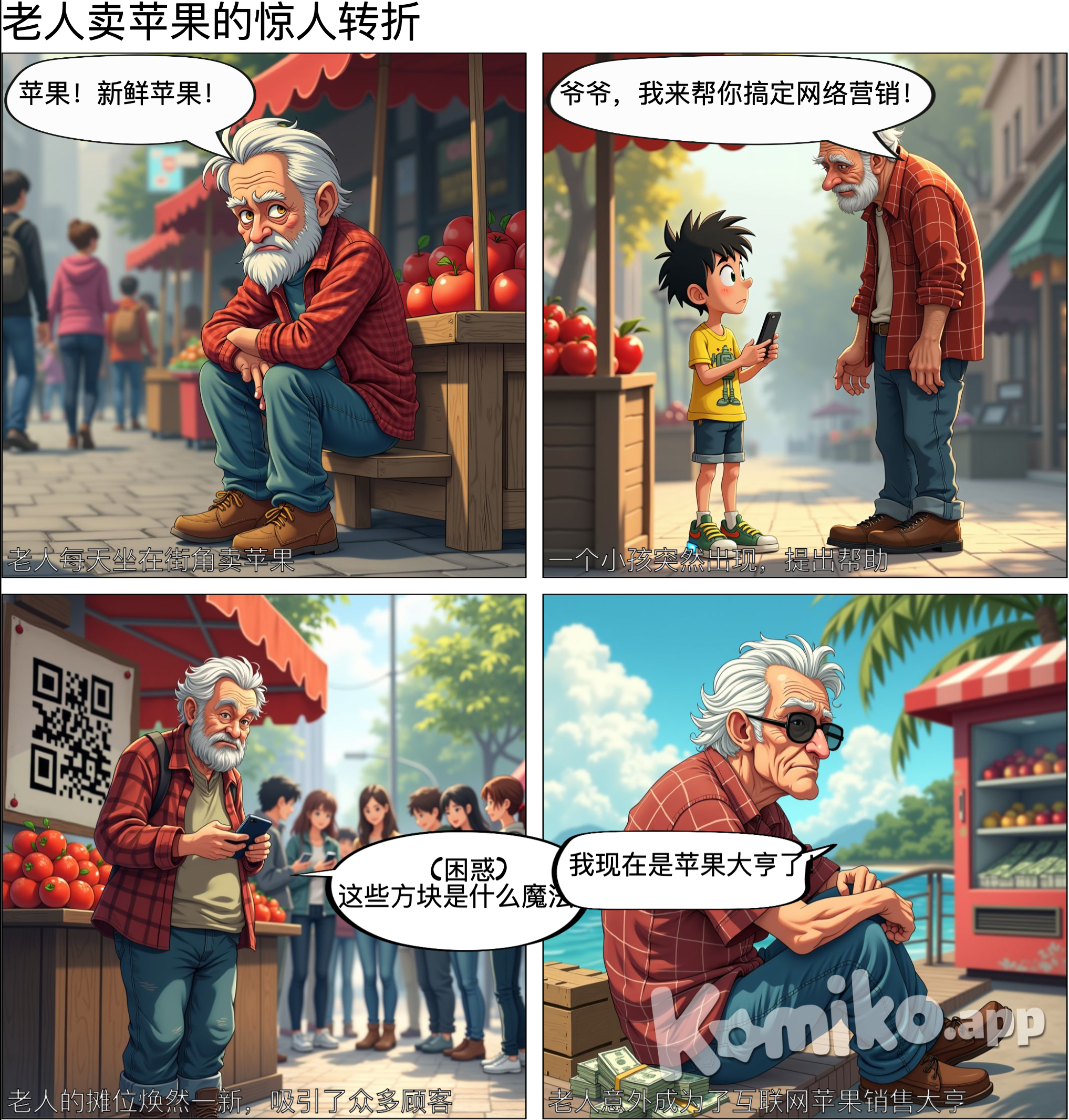 一个老人卖苹果