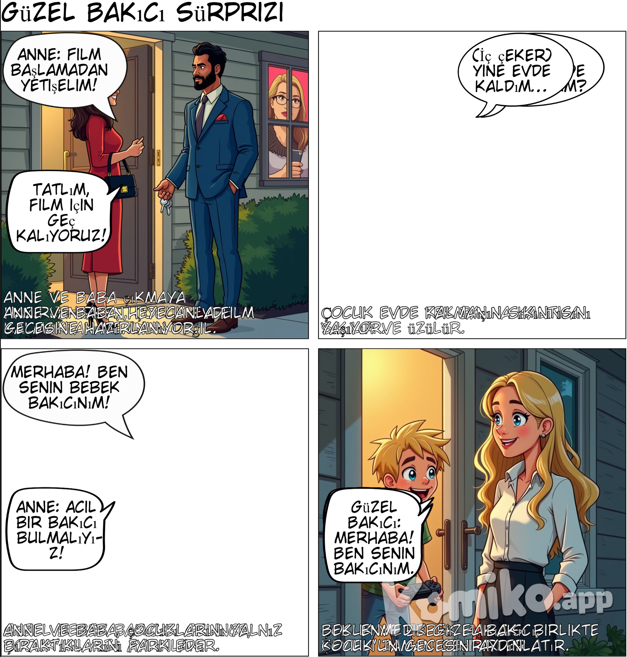 fırst the Mother and the father go to watch a movie and let the Child at home then the call a babasitter to watch there son and the babysitter was butiful