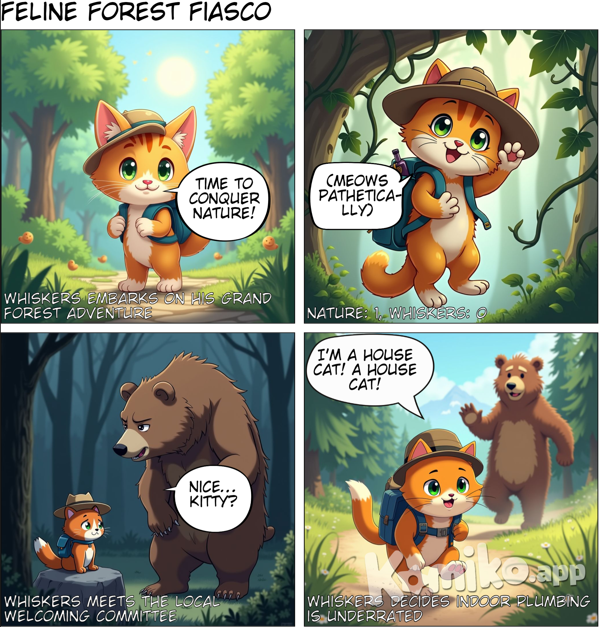 a cat travel on the forest