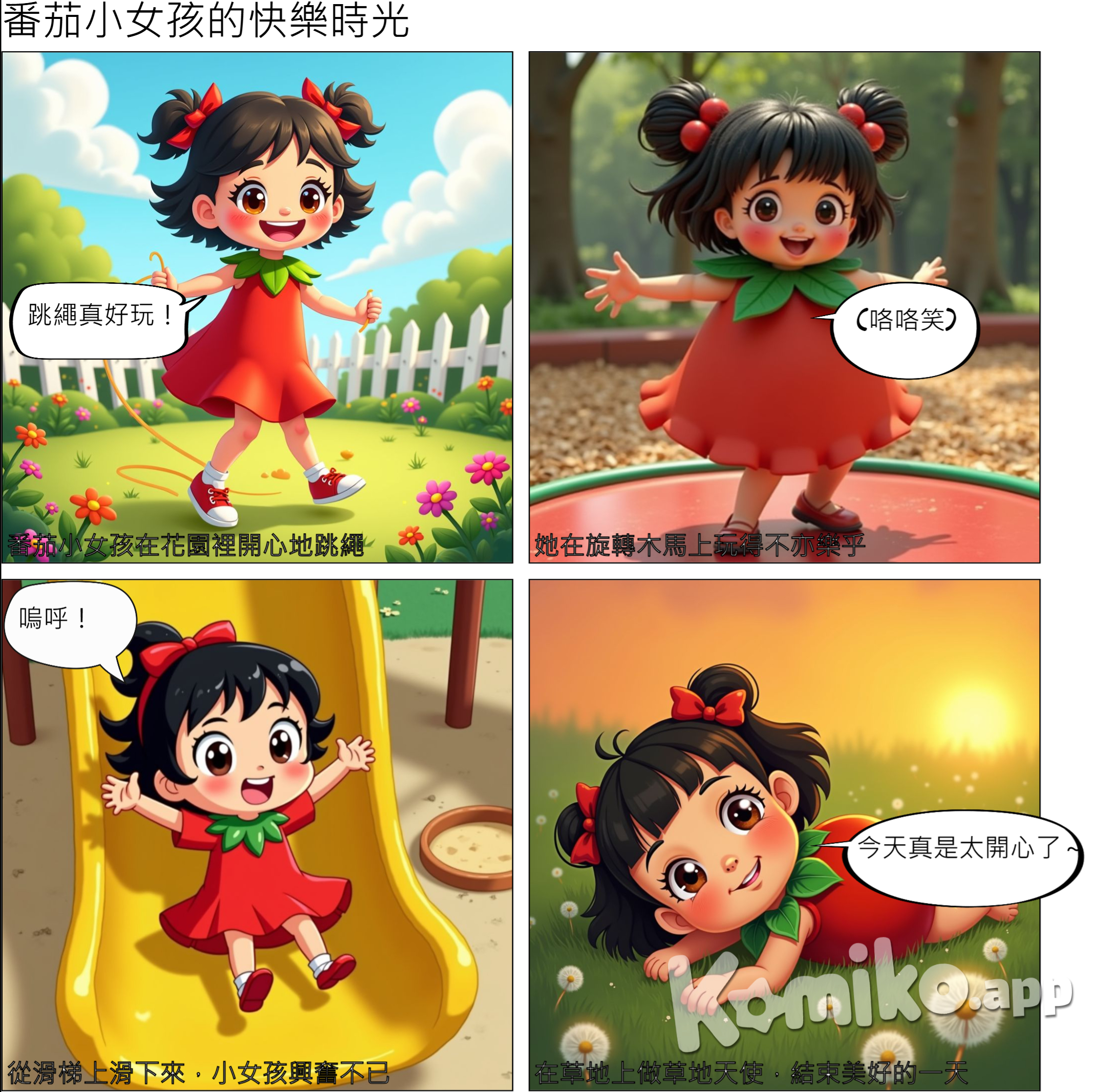 番茄小女孩開心地玩耍