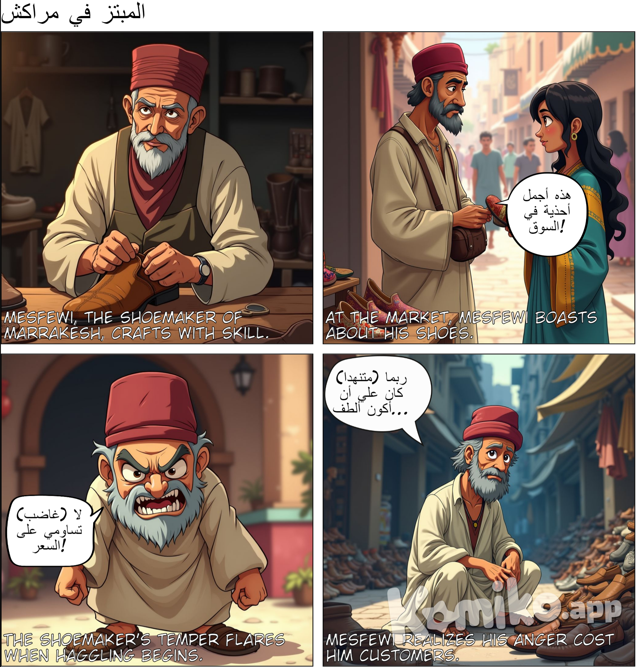 Mesfewi worked as a shoemaker and trader in Marrakesh , villan character angry