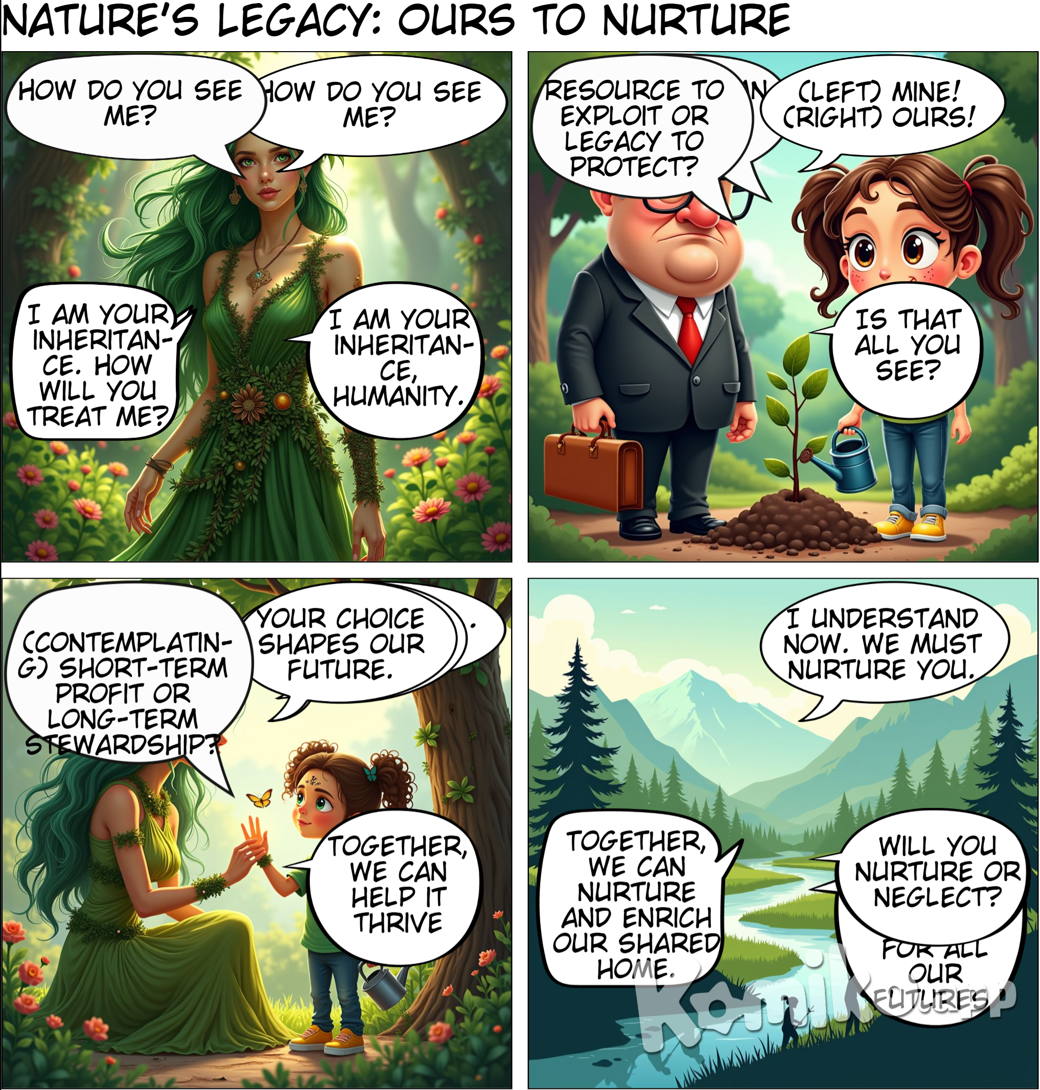 The author challenges the reader to reflect on their attitude toward nature. He questions whether they view it merely as a resource for personal exploitation or a shared inheritance to be responsibly managed and preserved for future generations. It contrasts selfish exploitation with stewardship, where nature is to be valued, nurtured, and passed down in a sustainable and enriched form. The call is to recognize the ethical responsibility to protect and improve the natural world rather than deplete it for short-term gain.