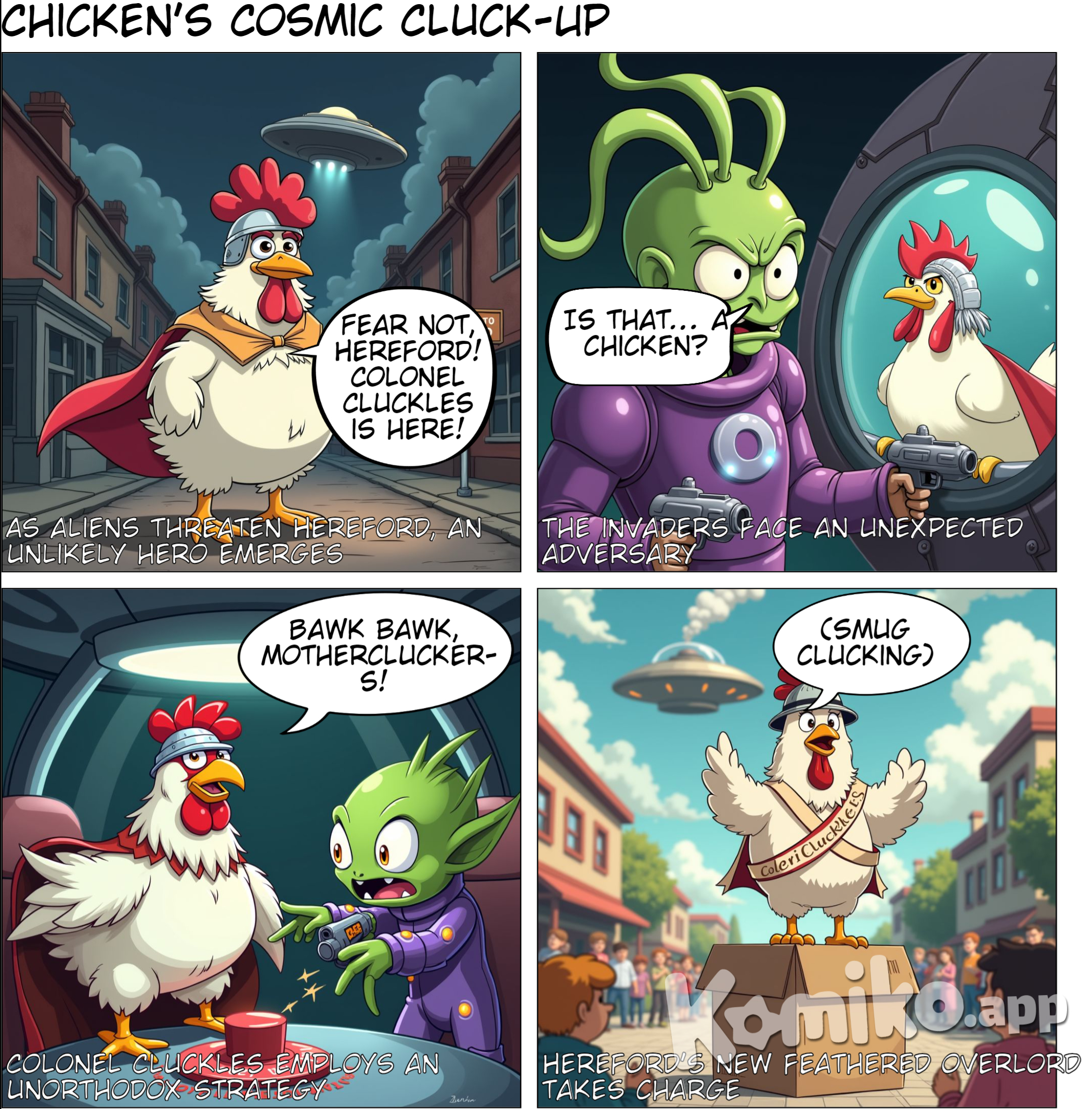 a chicken that saves the small town of Hereford from the threat of evil aliens