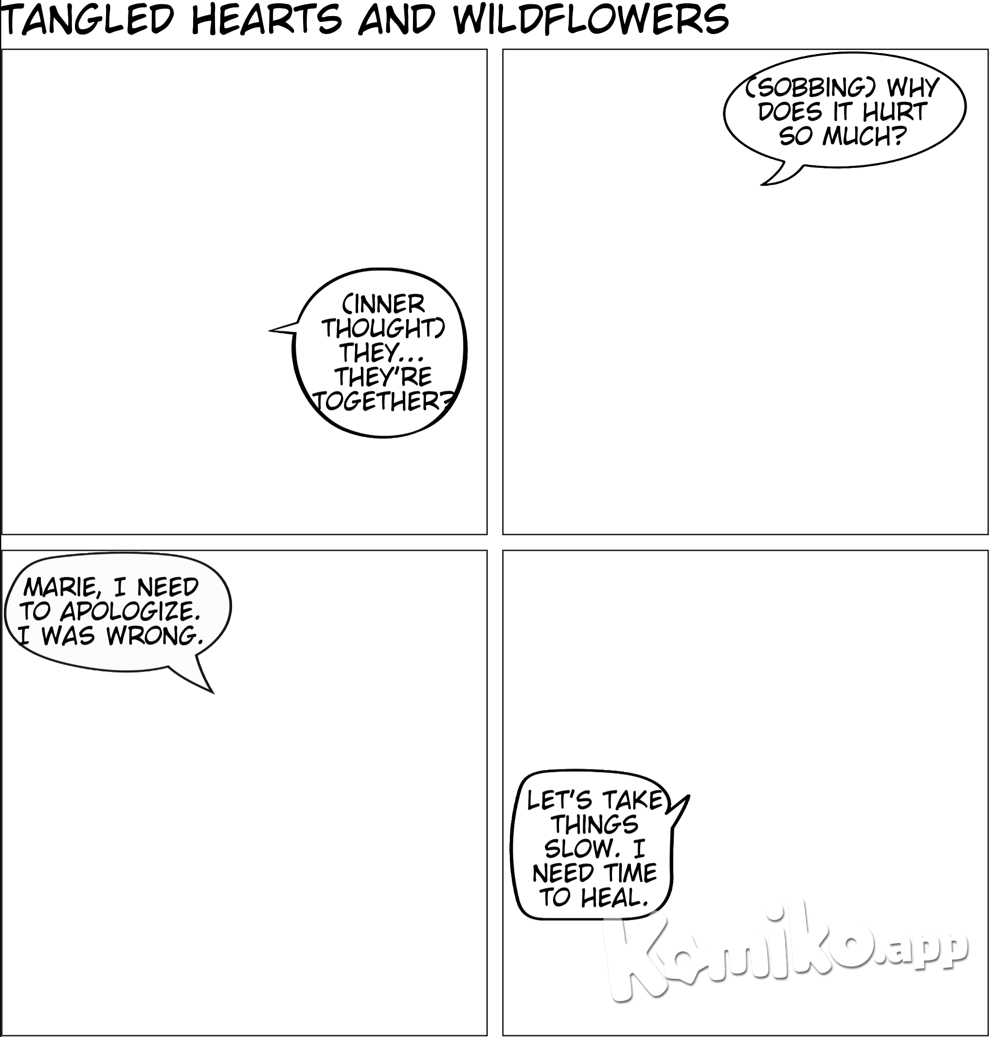 In the vibrant town of First Street, a girl named Marie experienced the rollercoaster of young love. with her heart set on Peter, a charismatic boy with a smile who could light up the room, she felt a rush of hope whenever he was nearby. however, her excitement soon turned into despair when she learned that her close friend, Alice, also had feelings for Peter. One afternoon, Marie and Alice strolled through the park, their laughter mingling with the autumn air Marie's heart raced as she considered confessing her feelings, but her resolve wavered. Just as she began to speak, Alice blurted out," I think I like Peter." Caught off guard, Marie's heart sank as a song played in her head, a haunting reminder of the fragility of emotion. Feelings crushed, Marie finally shared her feelings, but the confrontation did not unfold as she had hoped. When she spoke to Peter, her voice filled with uncertainty. He chuckled dismissively, " Marie, you're just jealous because Alice and I get along so well," he said lightly, misunderstanding her turmoil. The hurt from his words pierced through her like thorns from a rose, Marie turned away feeling a weight of betrayal from Alice and Peter. the laughter they once shared felt distant, replaced by the echo of loneliness, Days turned into weeks, and Marie found herself navigating the painful aftermath her friendship with Alice grew strained; every interaction felt clouded by tension. weeks have passed Alex eventually senses the distance. Peter approached Marie. "Hey, can we talk"? he asked, a sincere look in his eyes that stirred a flicker of disgust and hope within her. " I want to be friends," he said earnestly, but Marie's heart still throbbed with pain from previous rejection, " I don't know if I can," she replied softly, avoiding his gaze. Time passed, and Peter began to reflect on his feelings. he couldn't even shake the realization that Marie was the one he truly cared for, their playful banter and laughs they shared echoing in his mind, regret crept into his mind as he mulled over how quickly he had dismissed her, believing Alice side of things without considering Marie feelings One evening, as dusk settled over the town, Peter found Marie sitting alone on a bench at school close to a garden, lost in thought. the gentle breeze carried the faded notes of a wildflower resonating with longing and beauty, gathering his courage he approaches her Marie, I need to apologize," he said voice filled with sincerity I was wrong to brush your feelings aside. I've realized that I have hurt you and that you mean more than I can understand. I like you, Marie Marie felt a whirlwind of emotions - relief mixed with doubt. could she trust him again? She recalled Alice's earlier excitement about Peter, feeling the warmth of their friendship blend with the sting of betrayal Peter, she began slowly “I appreciate your honesty, but it’s going to take time for me to forgive you. Trust isn’t rebuilt overnight.” “Just know that I truly regret how I treated you,” he replied, his earnestness clear. In that moment, faced with the complexity of her feelings, Marie recognized that forgiveness was not a destination but a journey. The melody of “Something Stupid” and "Wildflower" "lingered in her mind—a bittersweet reminder that love can often turn complicated. As the stars began to twinkle above, Marie made her choice. “Let’s take things slow. I still care about you, but I need time to heal. I don't know if I'm ready for this. Both of them smiled, an unspoken understanding bridging the gap between past hurt and the possibility of something new. They turned their backs to the lingering shadows of jealousy and uncertainty, ready to navigate this tangled web of friendship and affection together.
