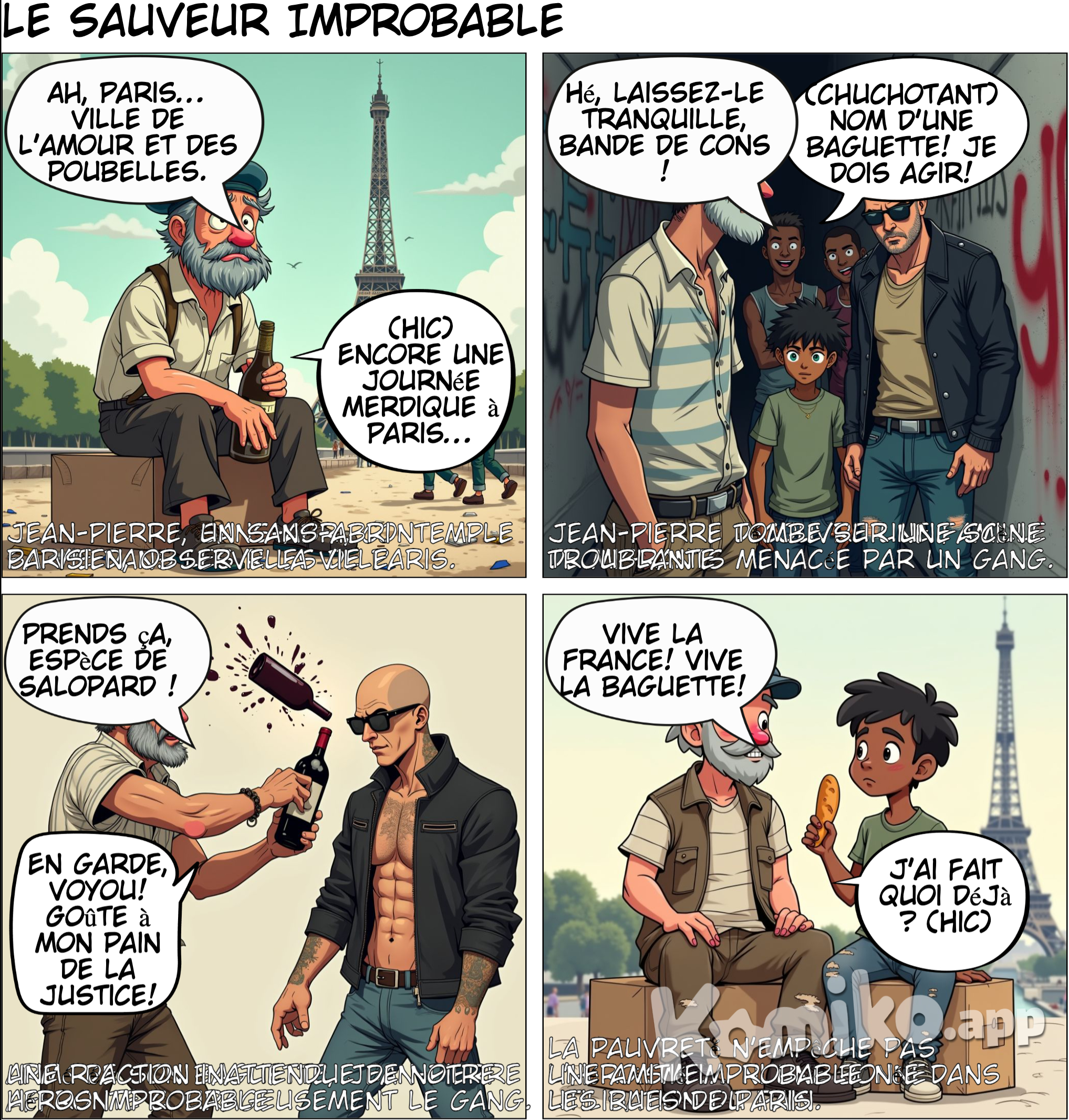 BD sur la pauvreté à Paris avec un heros qui decide de sauver des migrants d'une bande qui veulent les humilier 