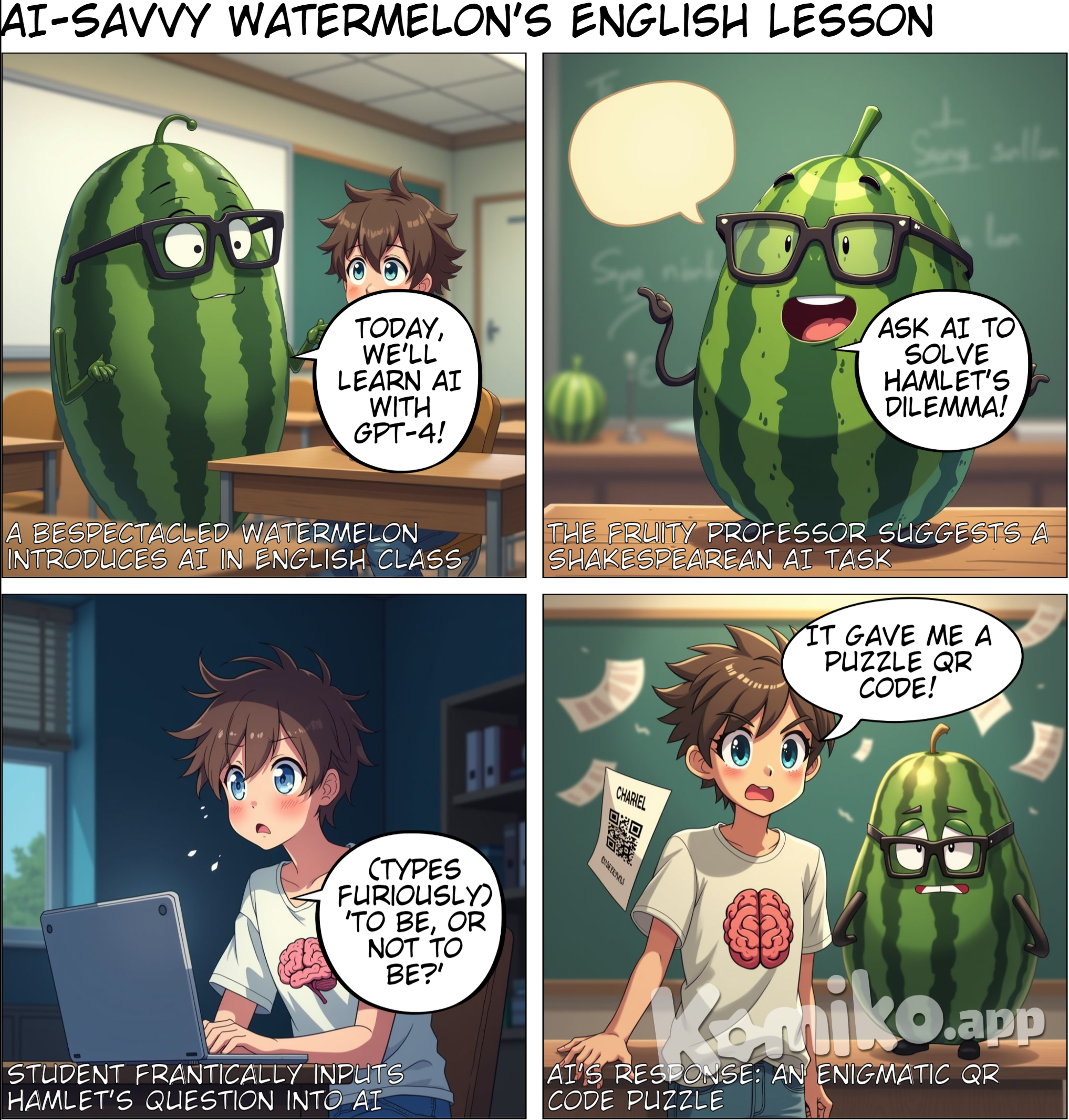 A watermelon wearing glasses taught me how to use AI technology in English class, so I made this puzzle