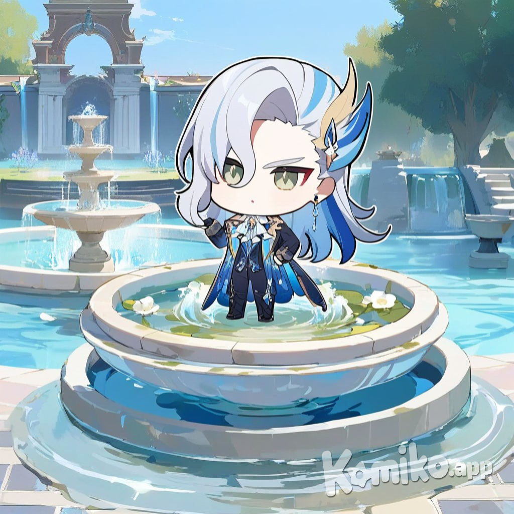 Neuvillette Chibi Fontaine Waterfalls