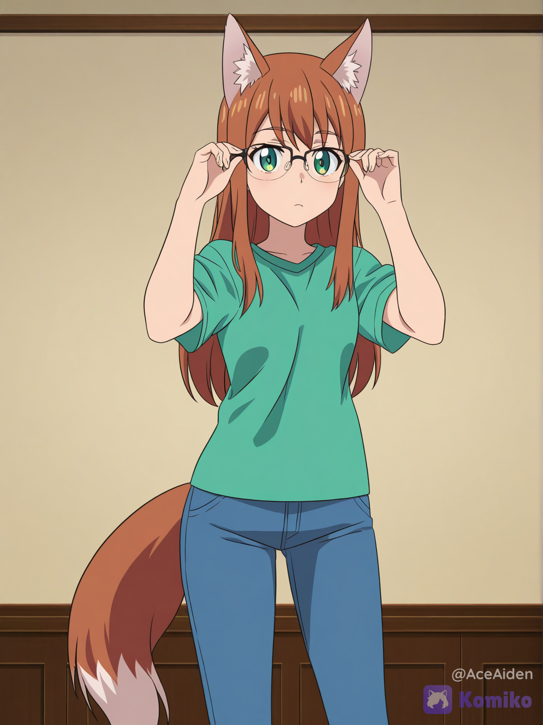 Hinata trying her glasses on