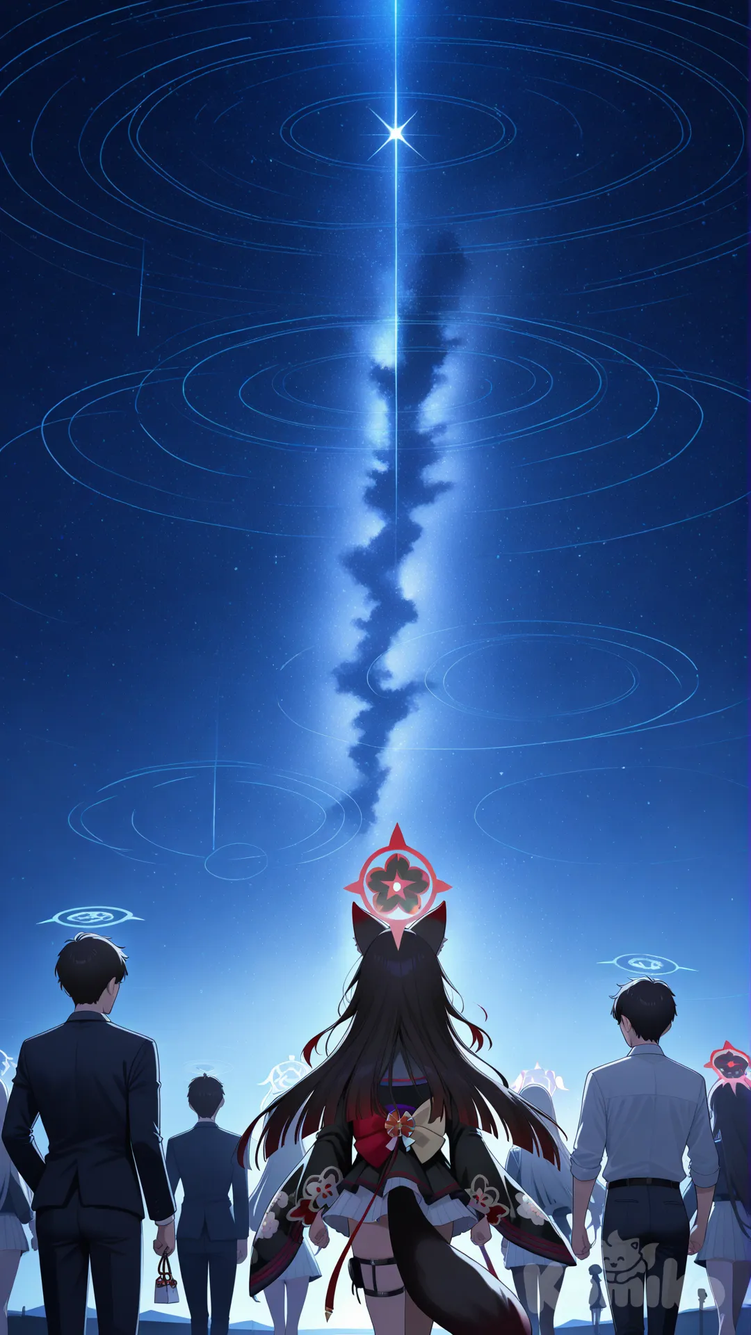 Wakamo (blue archive), sakurako (blue archive), sensei (blue archive), better light, night conditions, faceless male