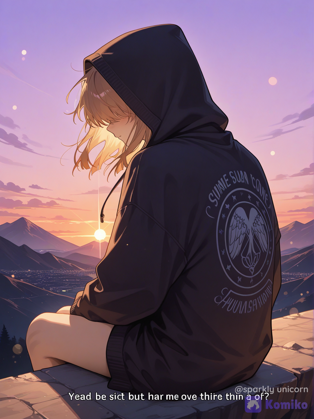 A vertical cinematic video (9:16) of a sad boy sitting alone on a mountain cliff during sunset. Start with a fast 1–2 second wide drone shot of glowing mountains and orange sky, then cut to a medium back shot of the boy in a dark hoodie, looking at the horizon.
Quick cuts (2–3 seconds each):
Close-up of his face, soft wind moving his hair, eyes reflecting the sunset
Side profile with golden light fading into purple tones
Hands resting loosely, slight movement showing emotion
Final silhouette shot as the sun disappears behind the mountains
Lighting transitions from warm orange to cool blue (day to dusk). Add soft film grain, slow motion, shallow depth of field, cinematic color grading.
Mood: calm, lonely, emotional, introspective.
Optional overlay text (minimal, aesthetic): “Some sunsets feel heavier than others…”
Optional audio cue: soft lo-fi/sad instrumental, slow fade-in and fade-out.
Total duration: 8–12 seconds. Fast pacing but smooth transitions, emotionally engaging.