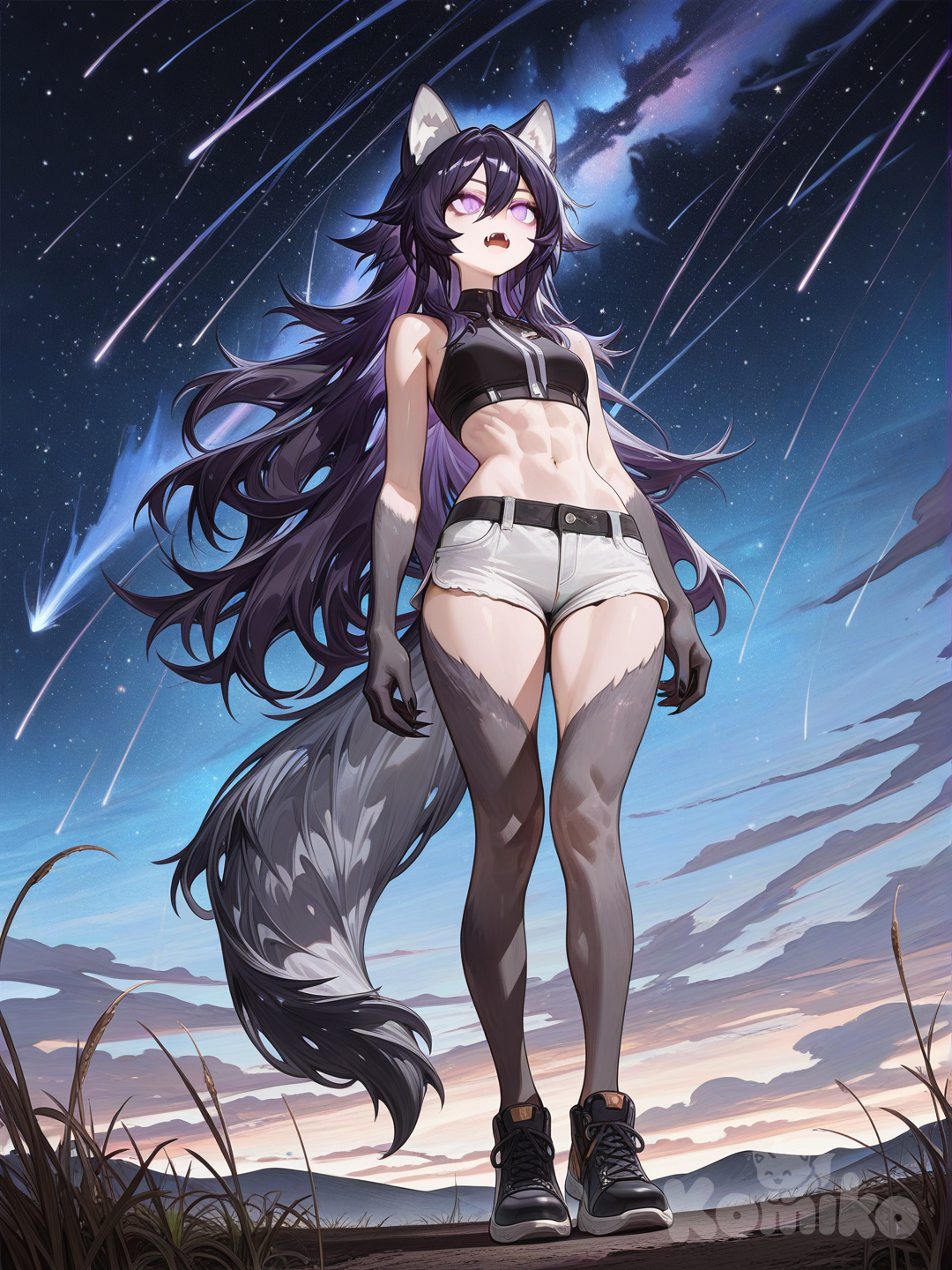 willow under a meteor shower