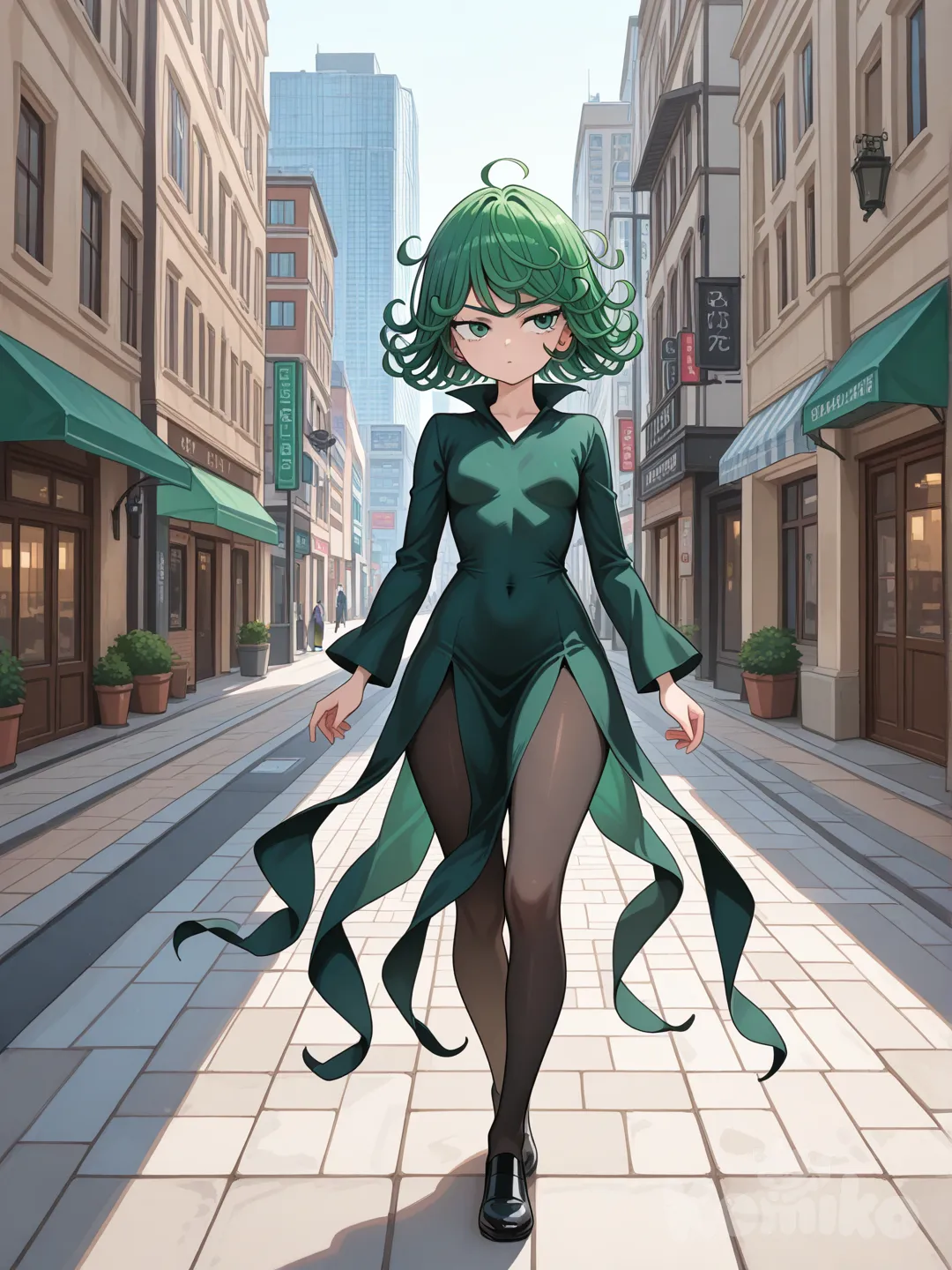 Hình ảnh tatsumaki đang đi bộ ngoài phố