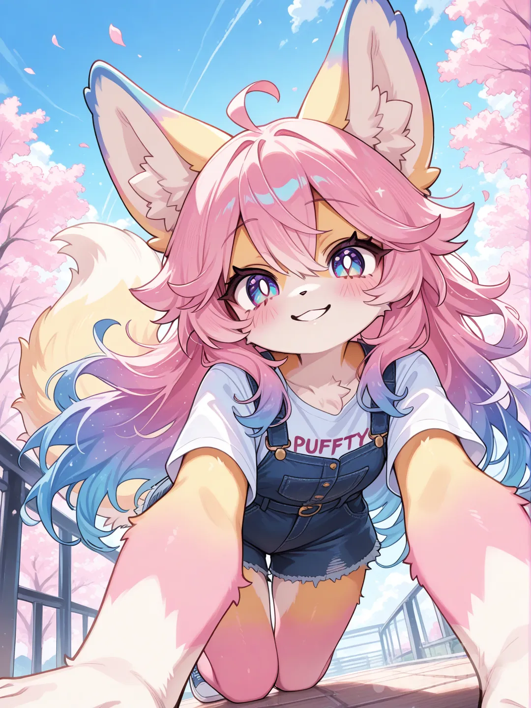 1girl, furry, anthropomorphic character, cute, smiling, colorful fur, vibrant eyes, playful pose, ultra-